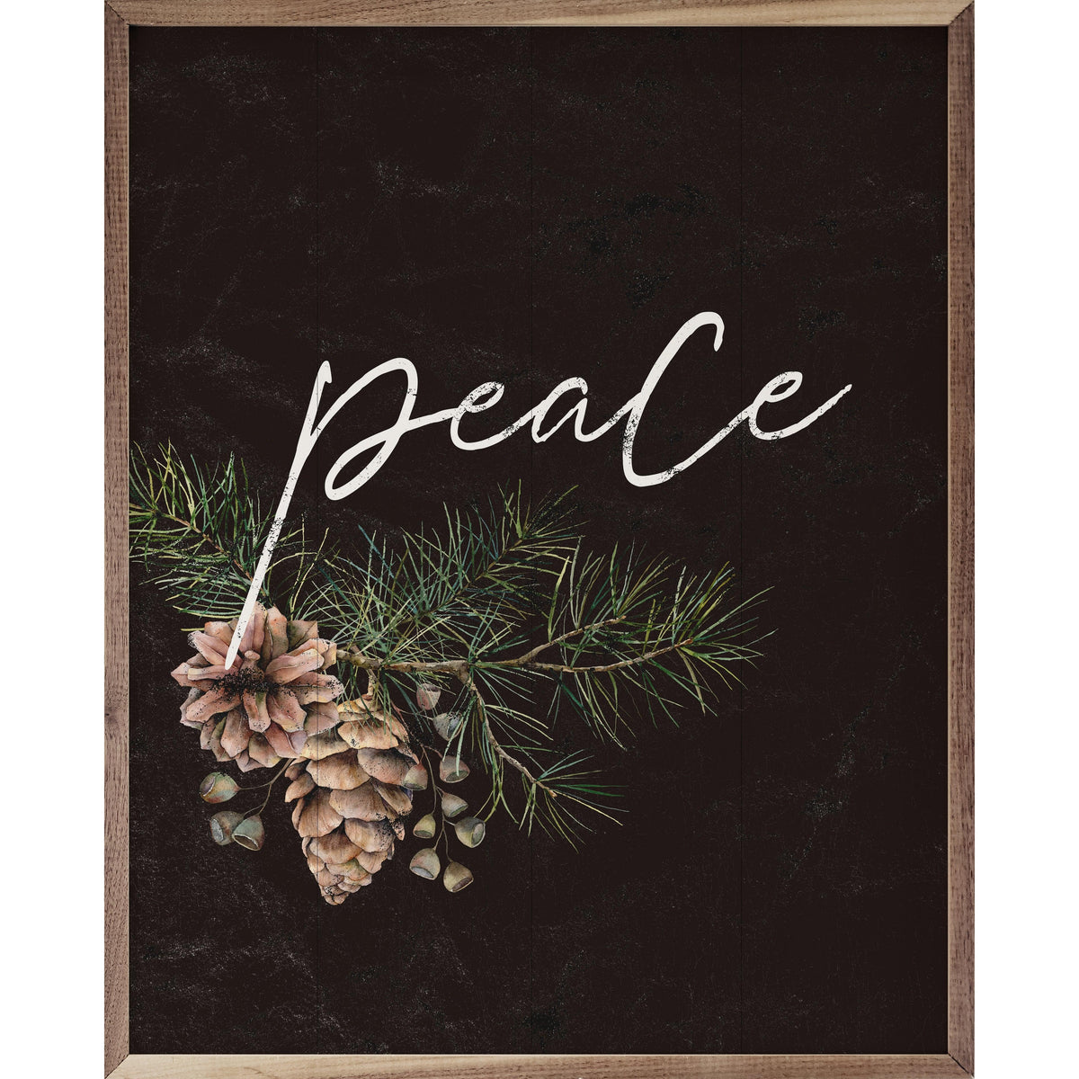 Pinecone Peace Branch Black Printed and Framed Wall Sign