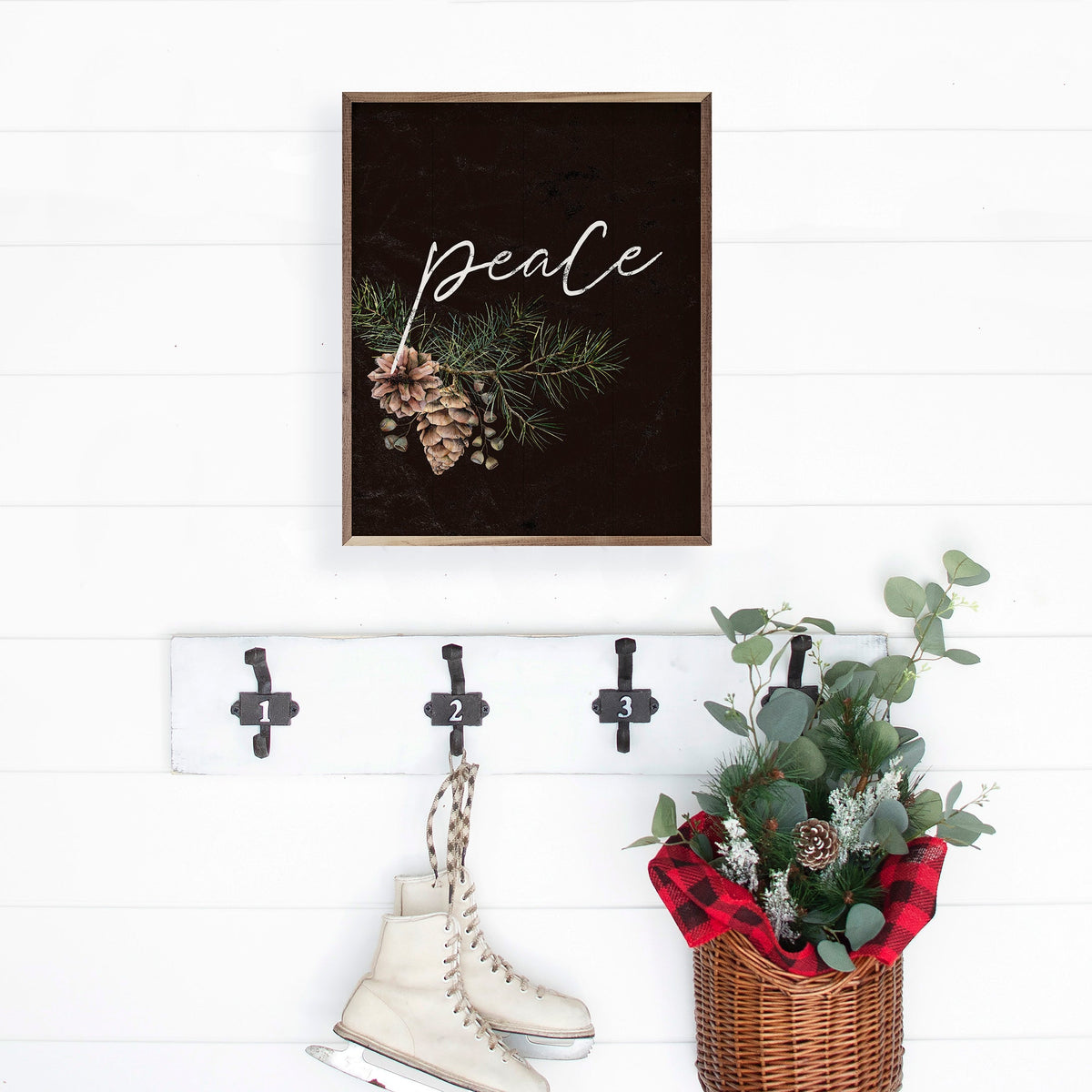 Pinecone Peace Branch Black Printed and Framed Wall Sign