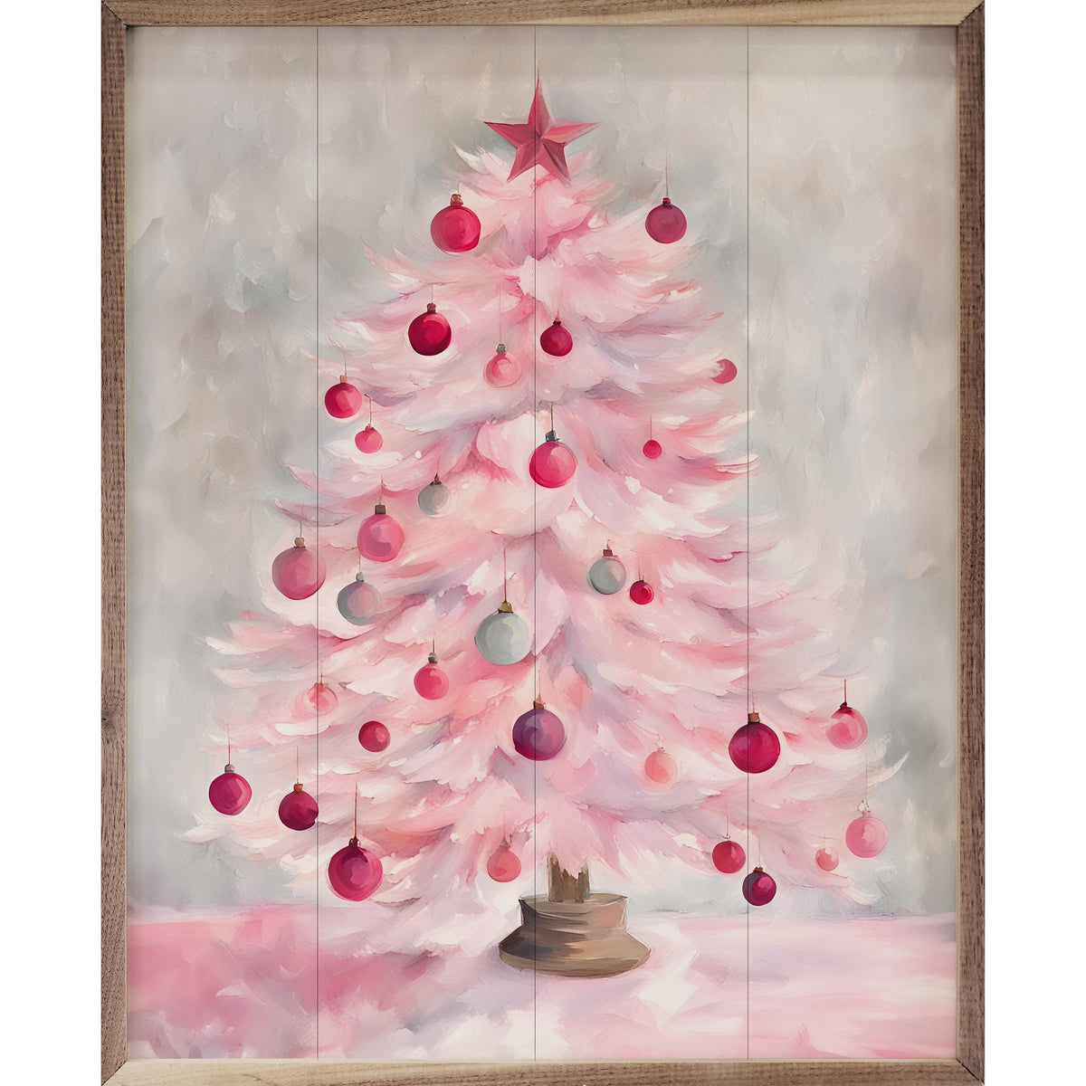 Pink Christmas Tree Printed and Framed Wall Sign