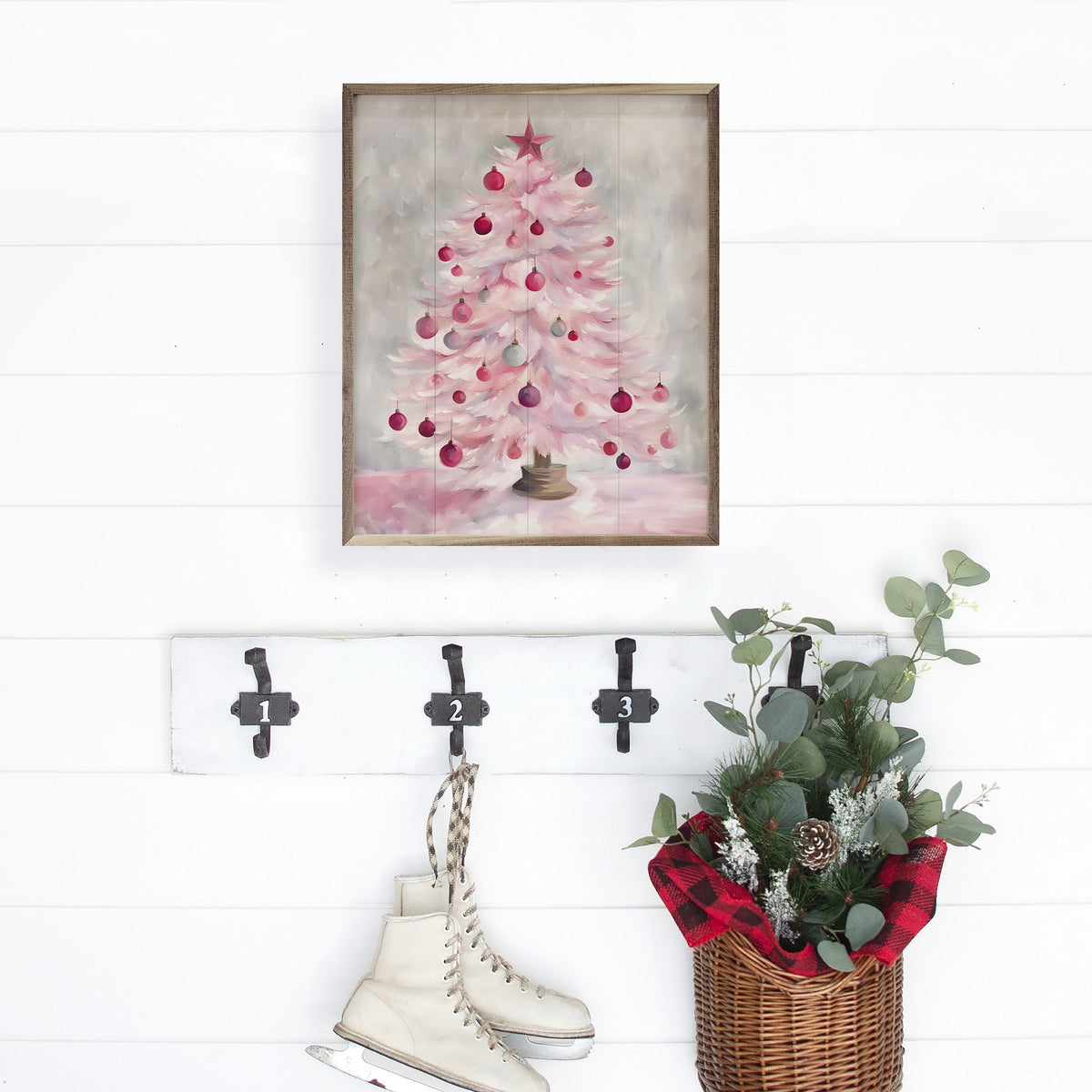 Pink Christmas Tree Printed and Framed Wall Sign