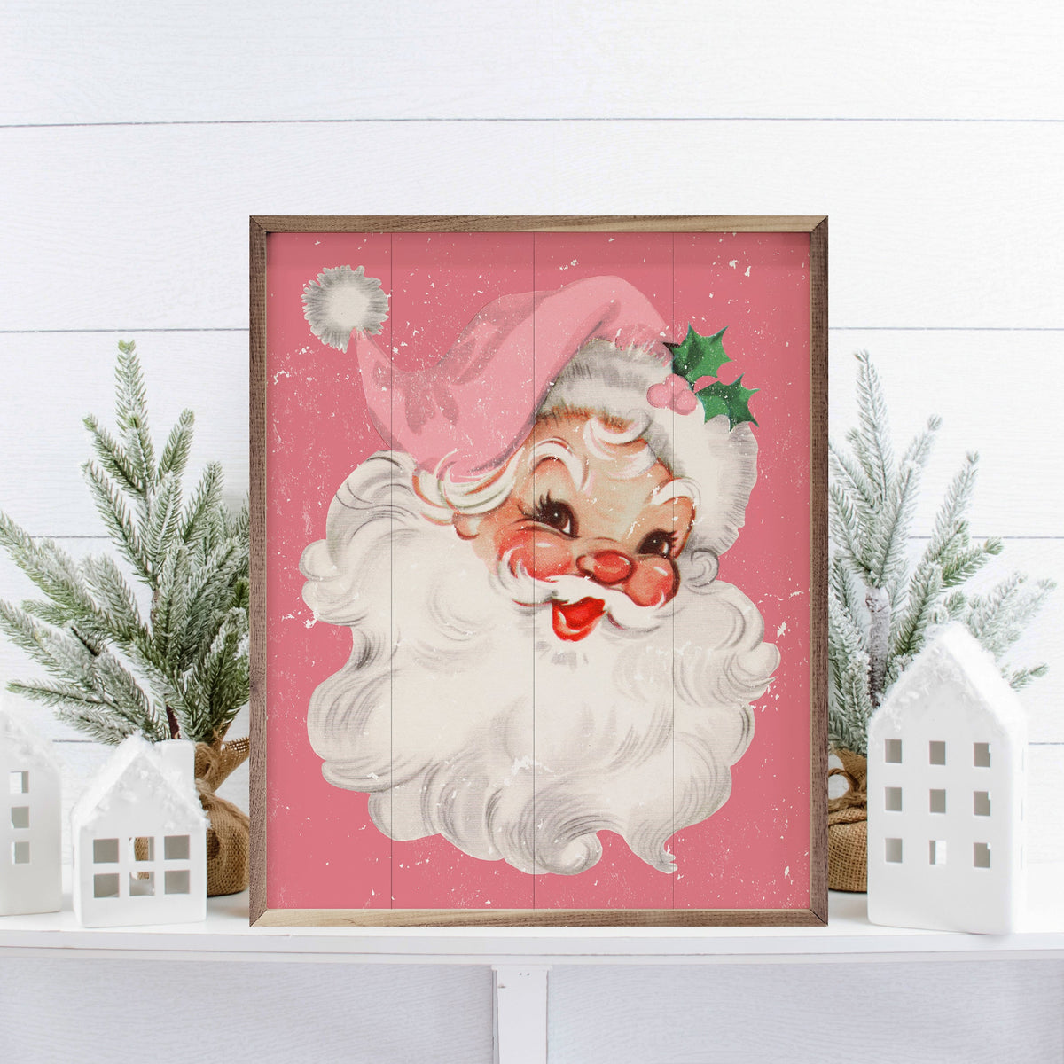 Pink Santa Printed and Framed Wall Sign