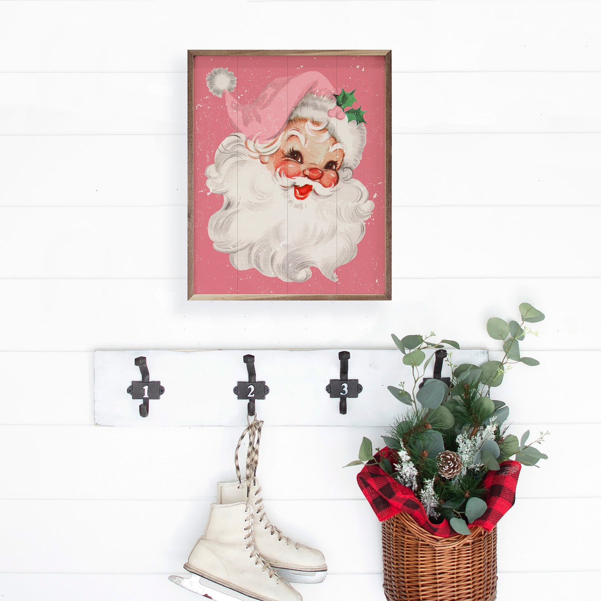 Pink Santa Printed and Framed Wall Sign