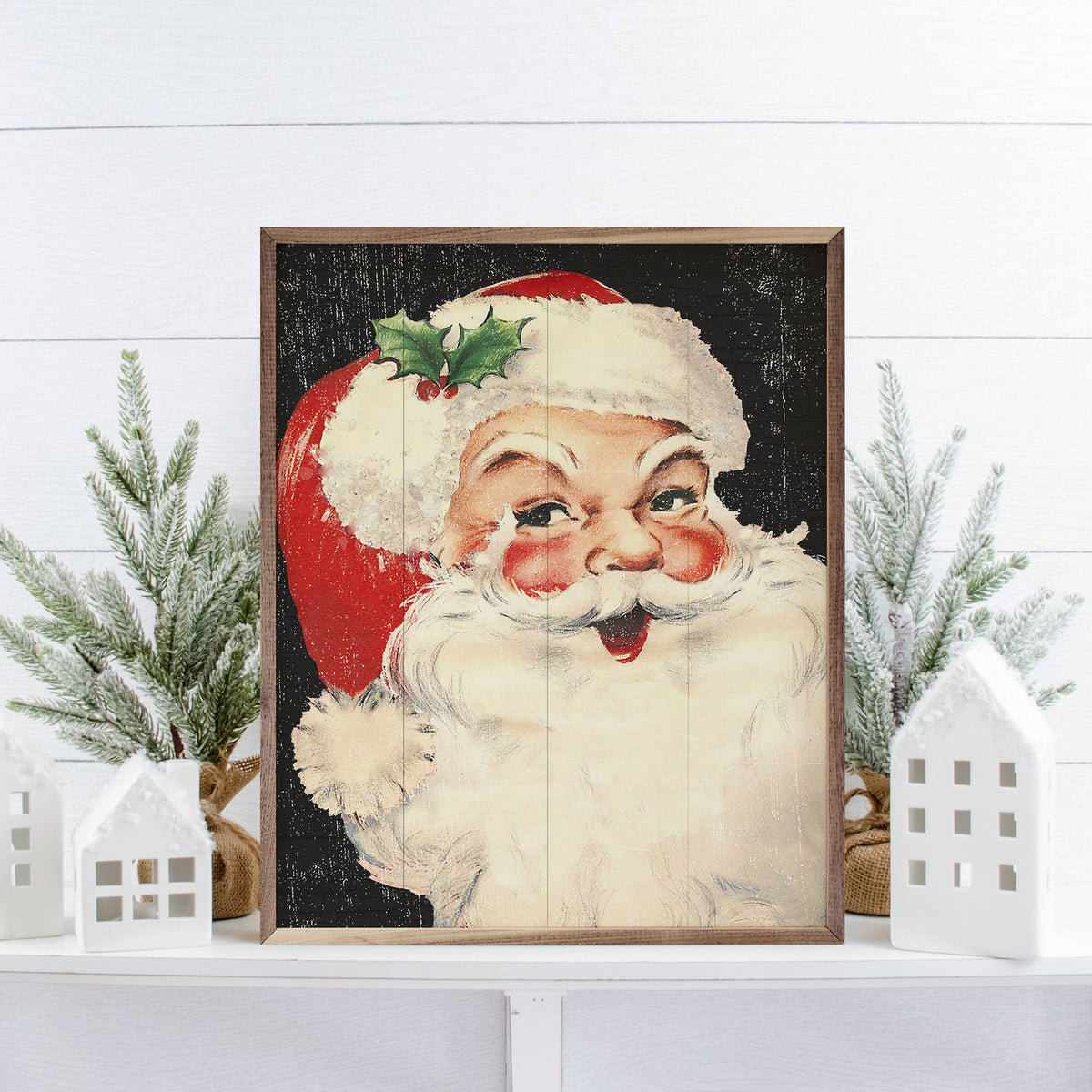 Rosy Cheeks Santa Black Printed and Framed Wall Sign