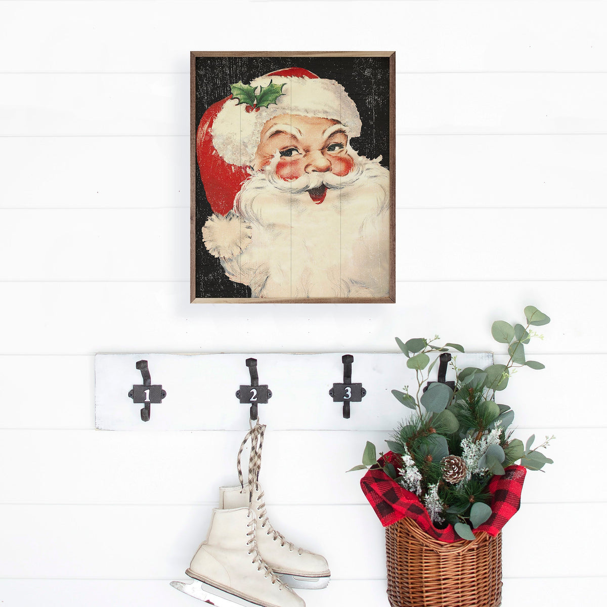 Rosy Cheeks Santa Black Printed and Framed Wall Sign