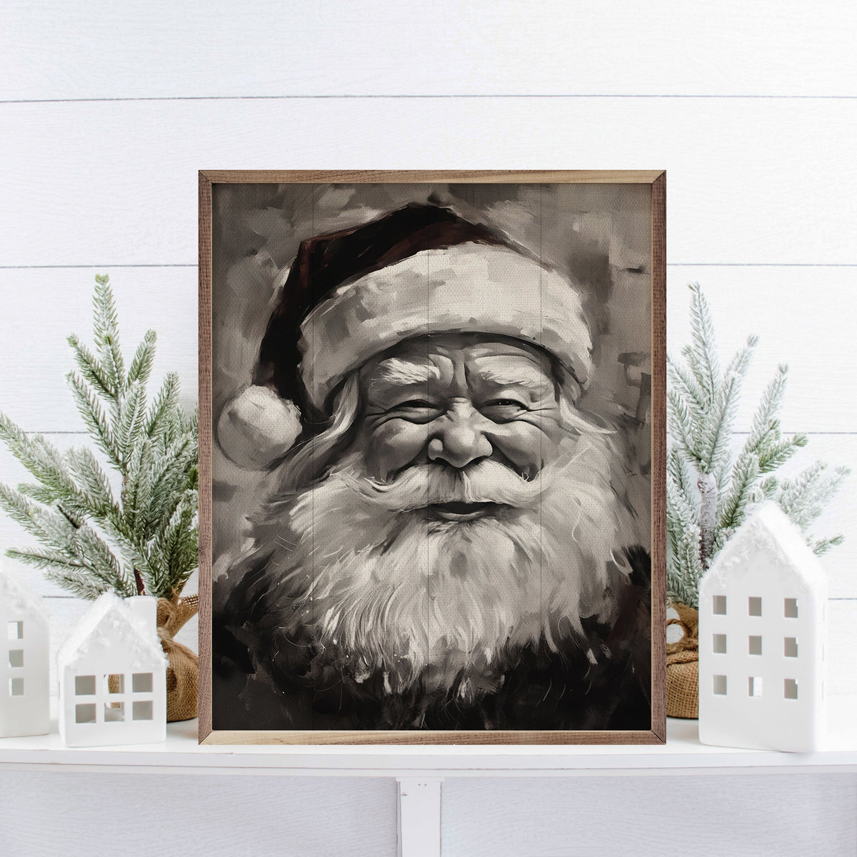 Santa BW Printed and Framed Wall Sign