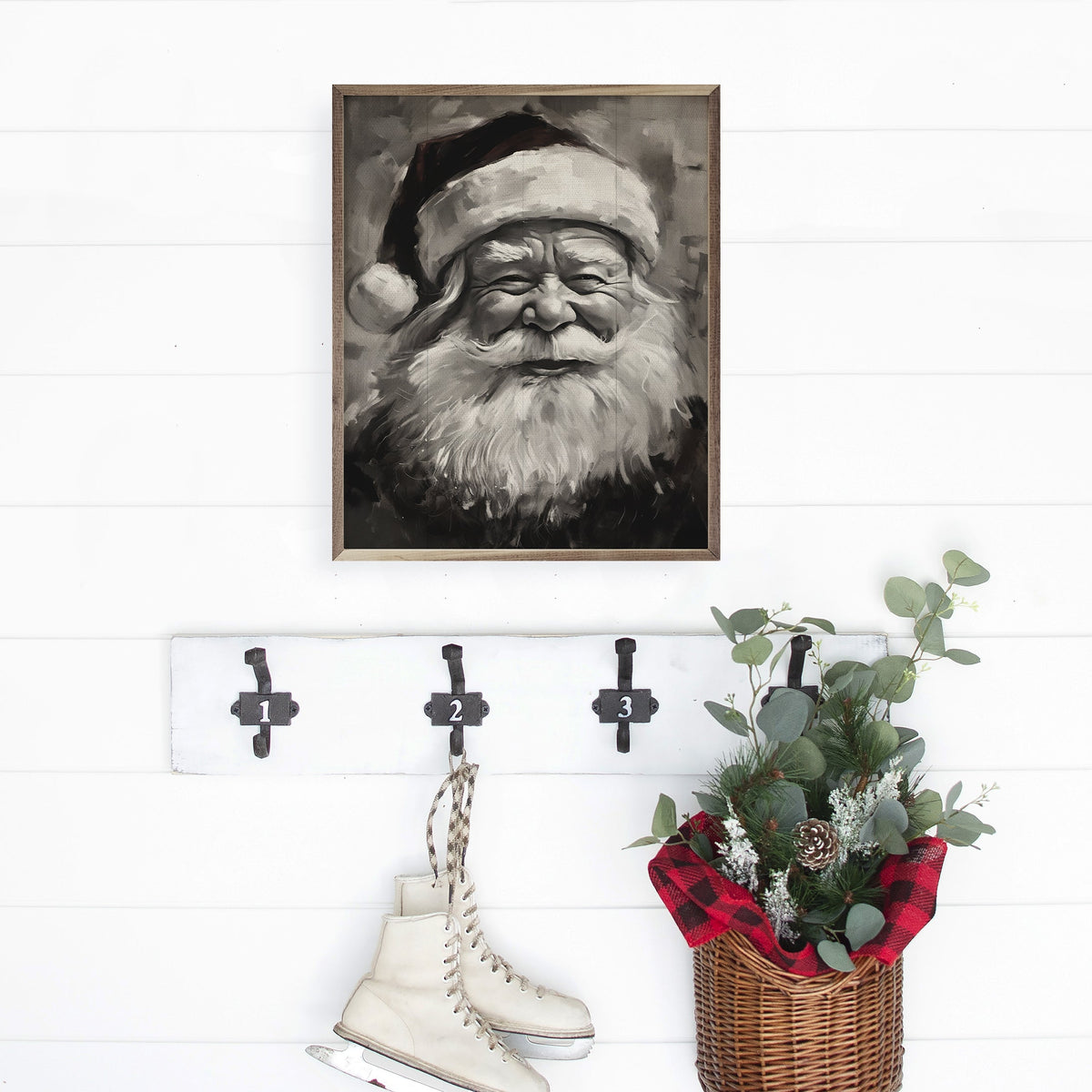 Santa BW Printed and Framed Wall Sign