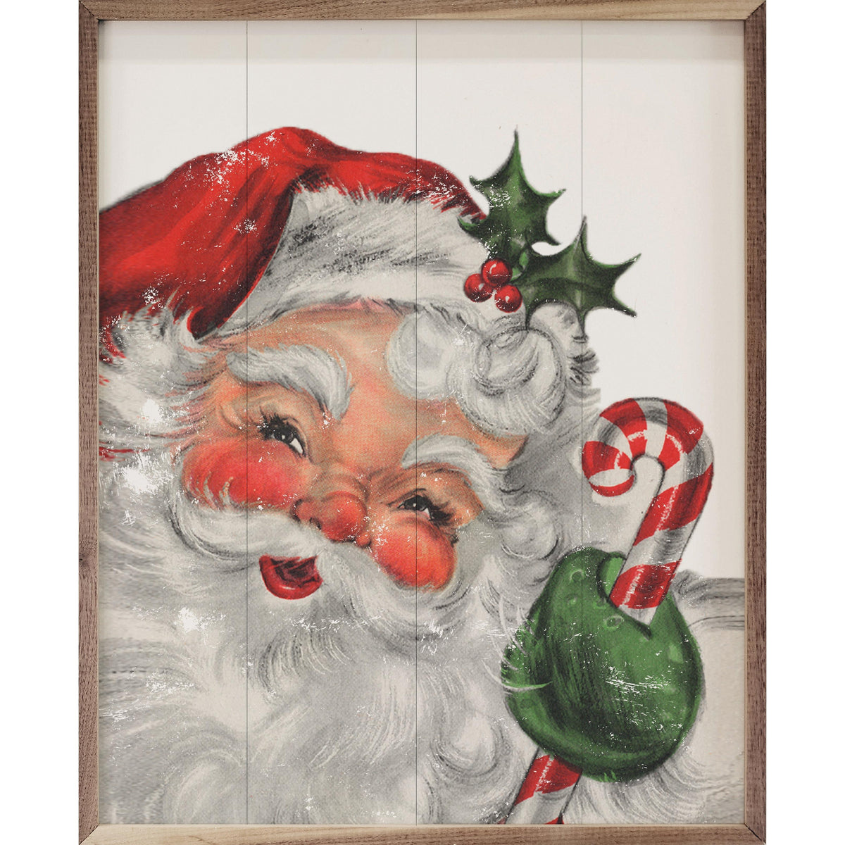 Santa With Candy Cane Printed and Framed Wall Sign