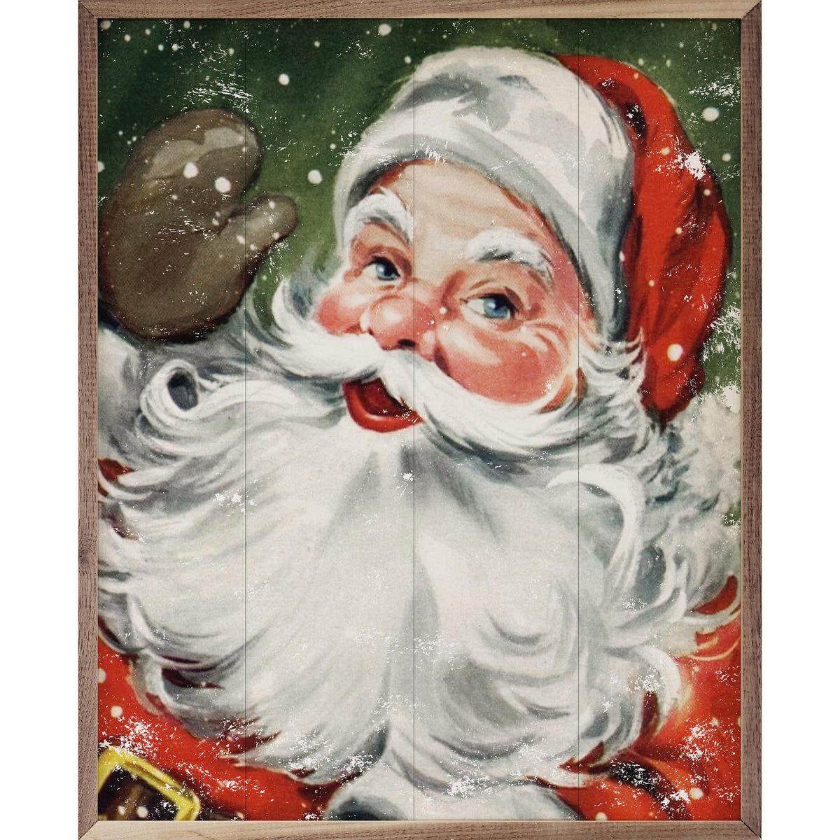 Santa With Snow Green Printed and Framed Wall Sign