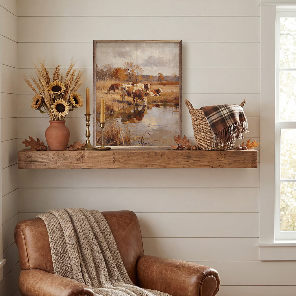 Simmental Cattle In Autumn Printed and Framed Wall Sign