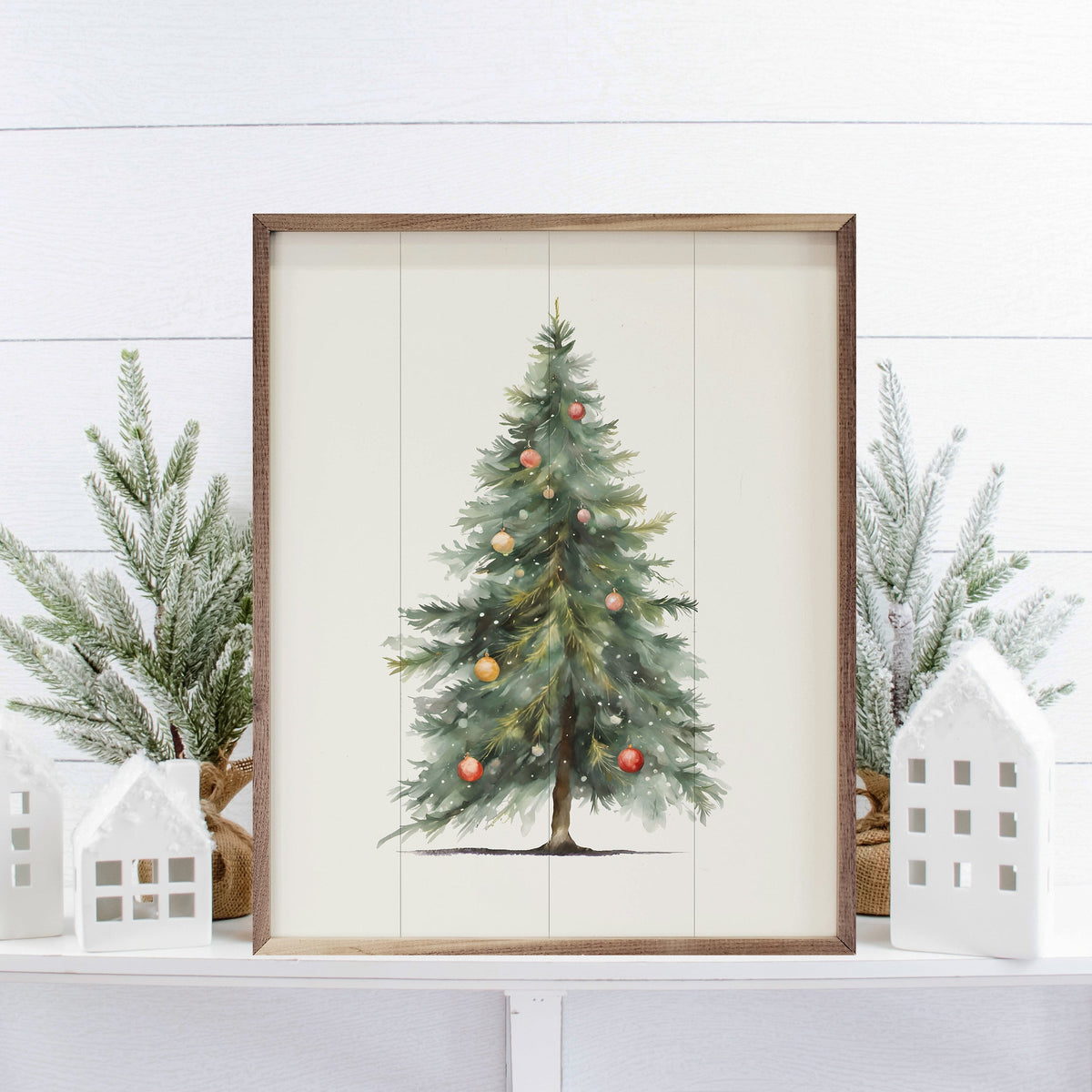 Simple Christmas Tree White Printed and Framed Wall Sign