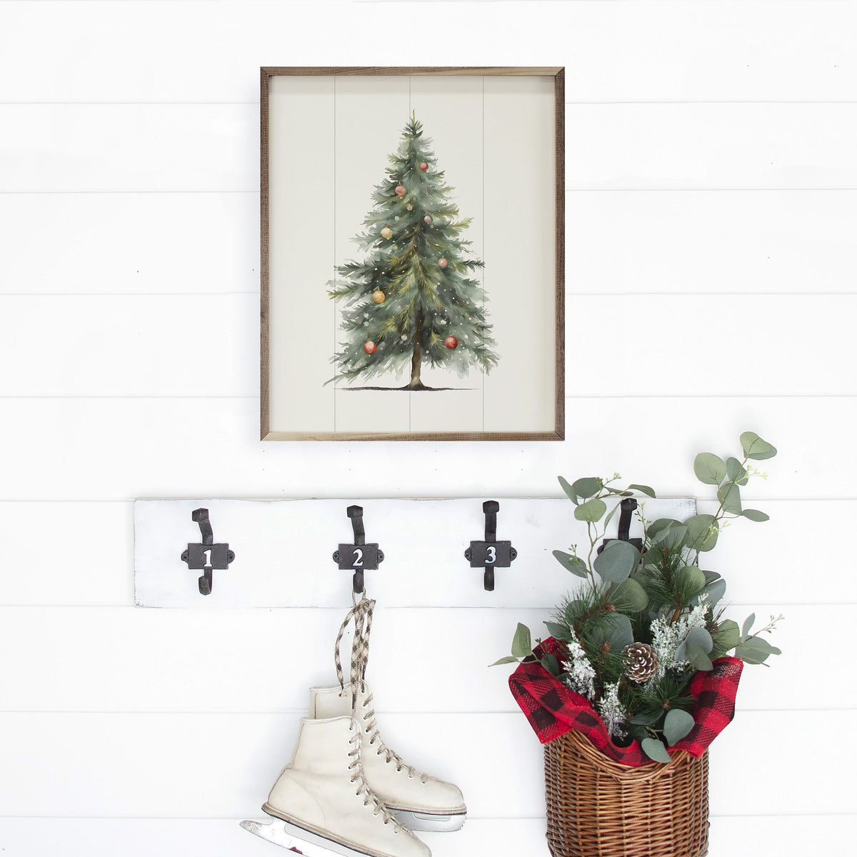 Simple Christmas Tree White Printed and Framed Wall Sign