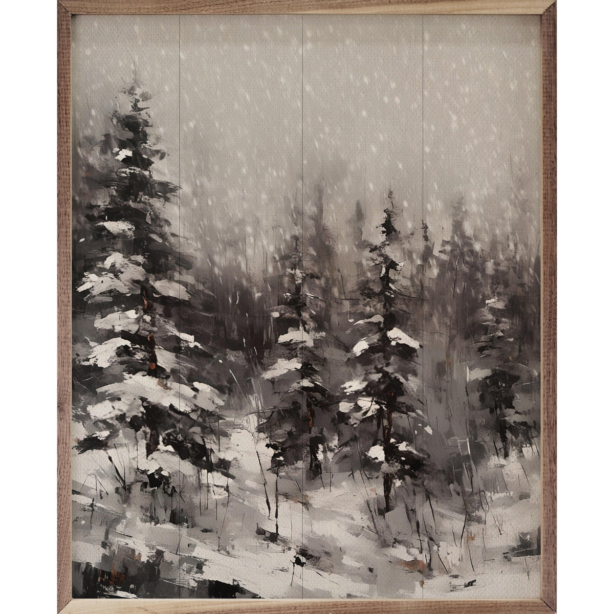 Snowy Pines BW Printed and Framed Wall Sign