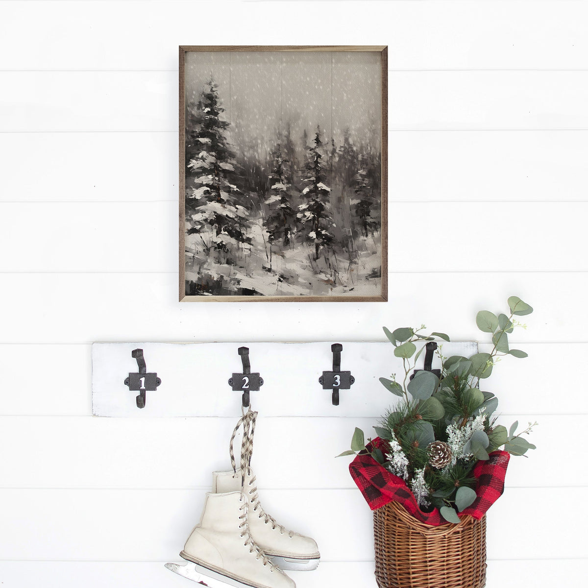 Snowy Pines BW Printed and Framed Wall Sign