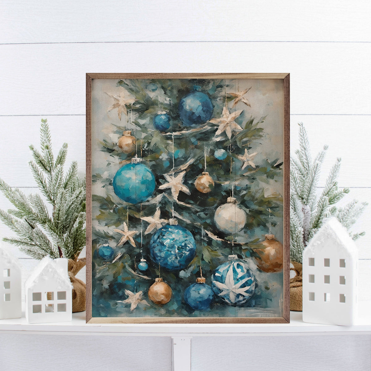 Starfish Holiday Tree Printed and Framed Wall Sign
