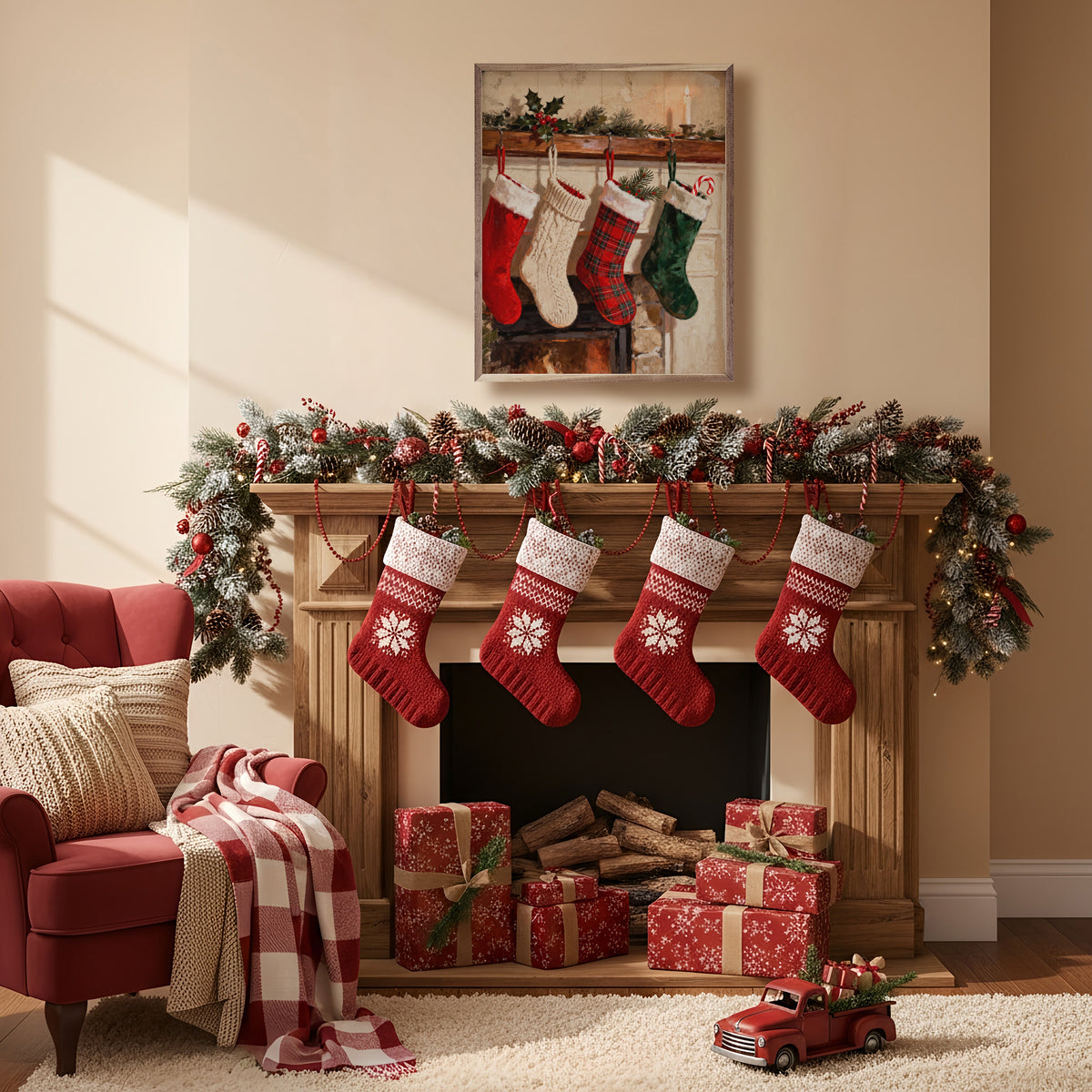 Stockings Hung On Fireplace Printed and Framed Wall Sign
