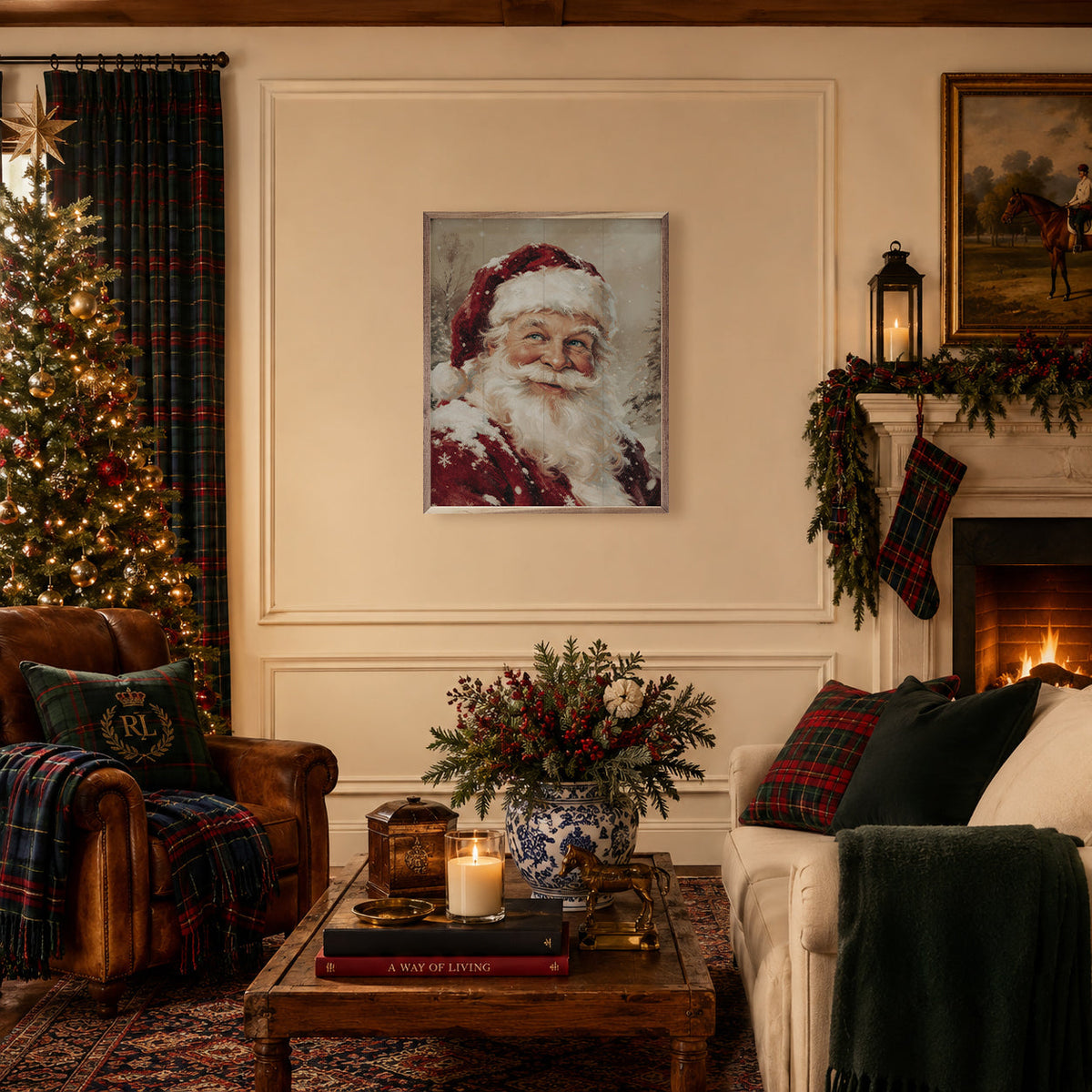 Storybook Santa Printed and Framed Wall Sign