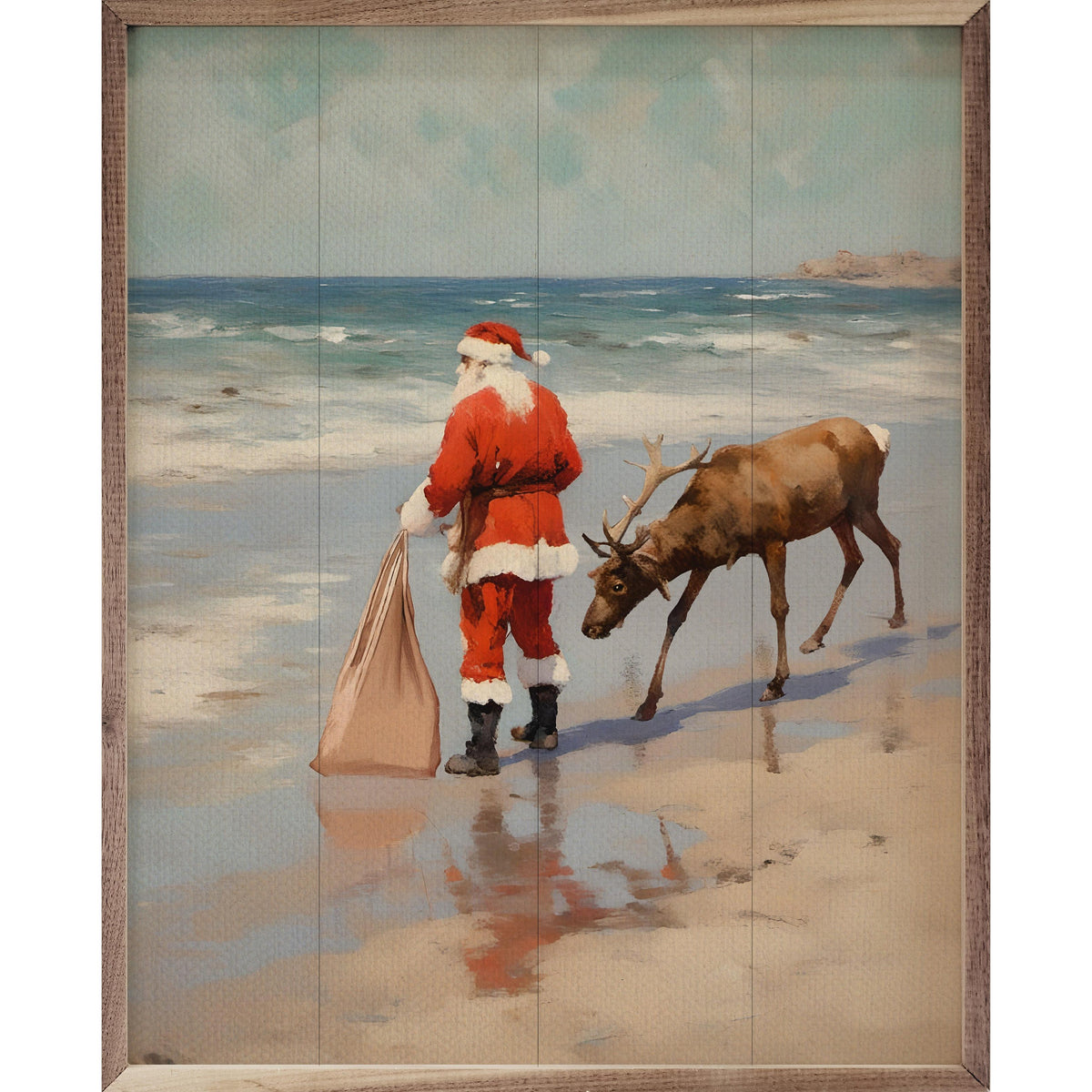 Stroll On The Beach Santa Printed and Framed Wall Sign