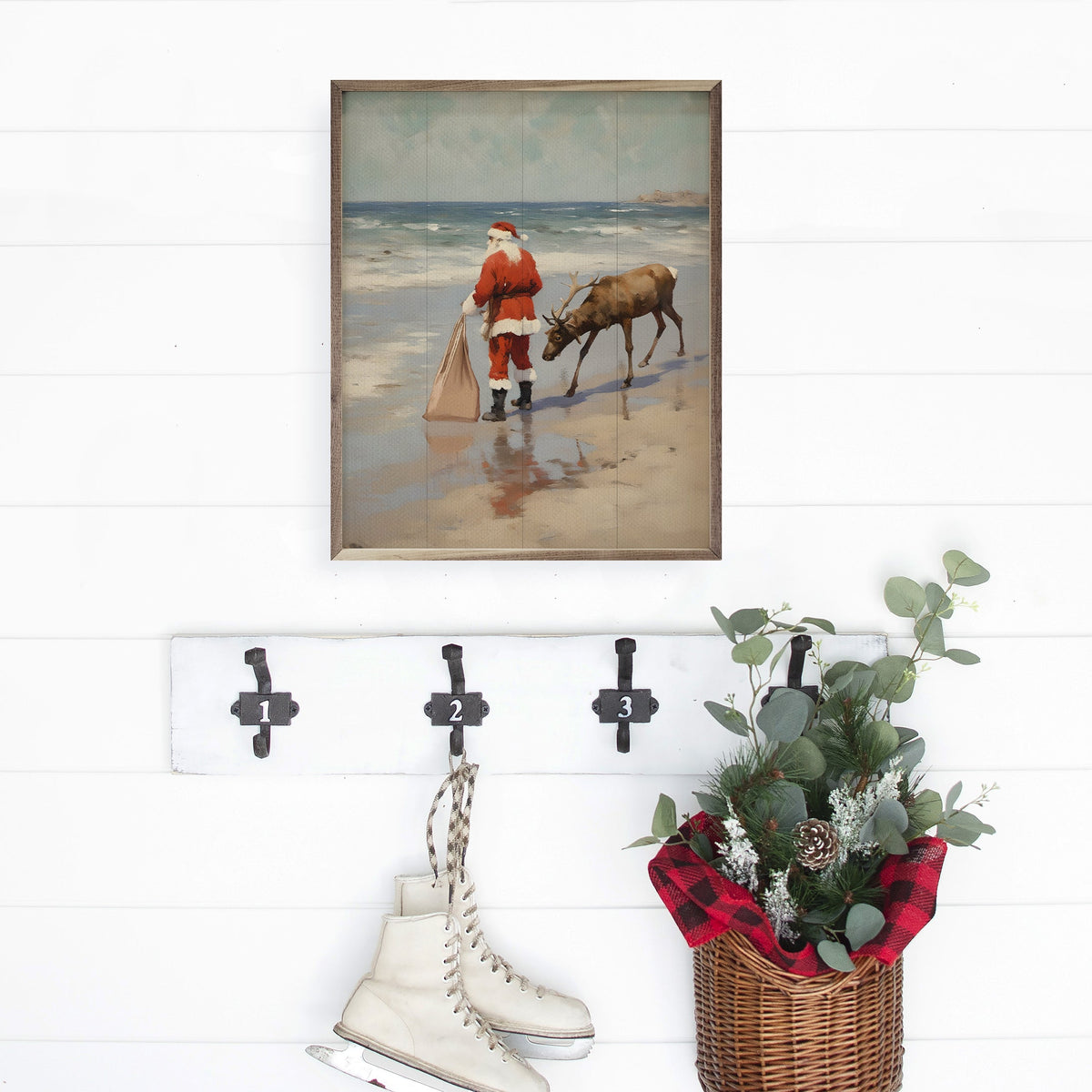 Stroll On The Beach Santa Printed and Framed Wall Sign