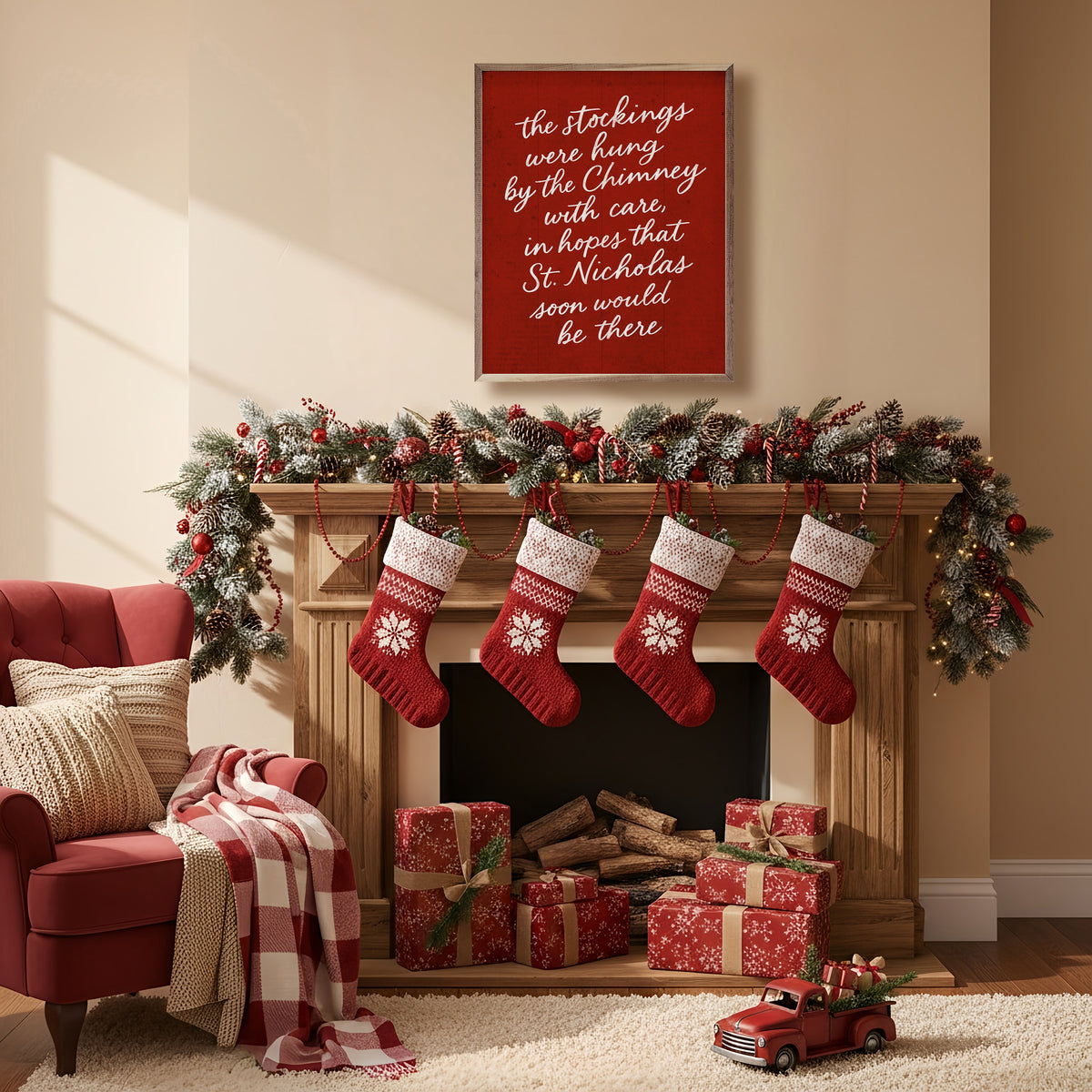 The Stockings Were Hung Printed and Framed Wall Sign