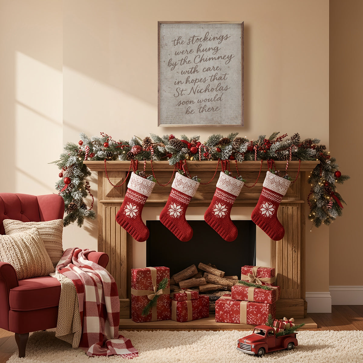 The Stockings Were Hung Printed and Framed Wall Sign