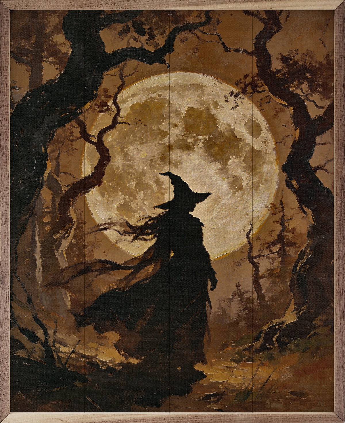 The Witch And The Moon Printed and Framed Wall Sign