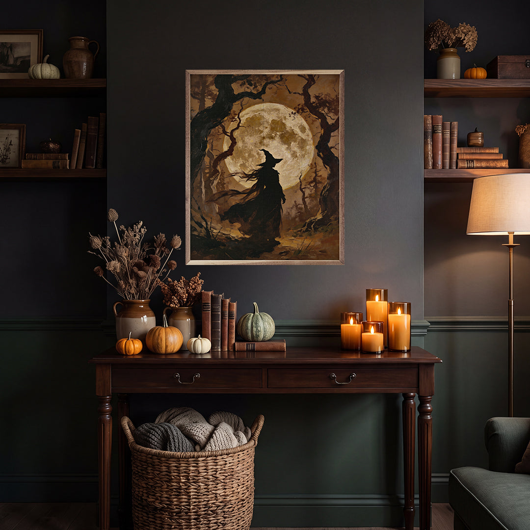 The Witch And The Moon Printed and Framed Wall Sign
