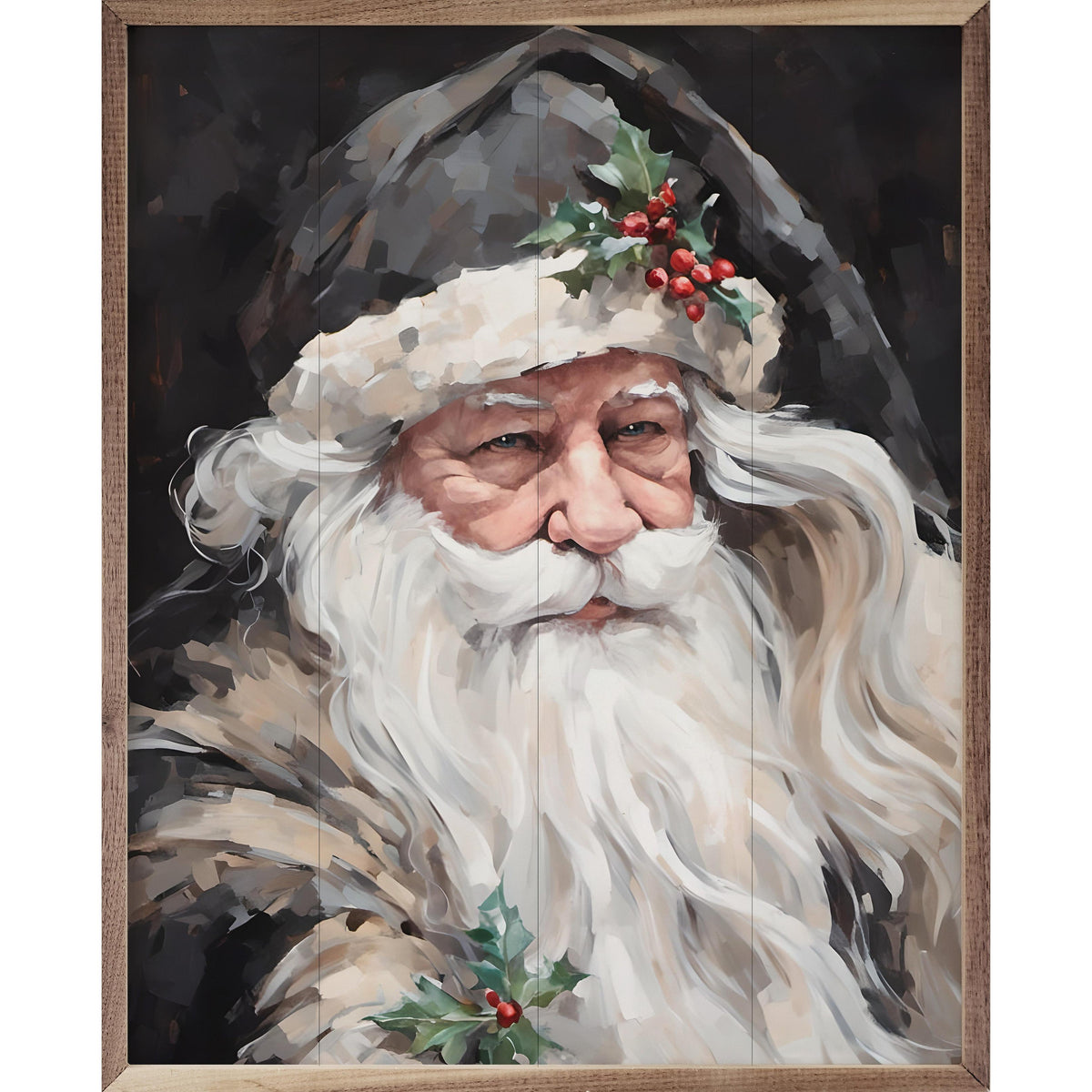 Wise Grayscale Santa Printed and Framed Wall Sign