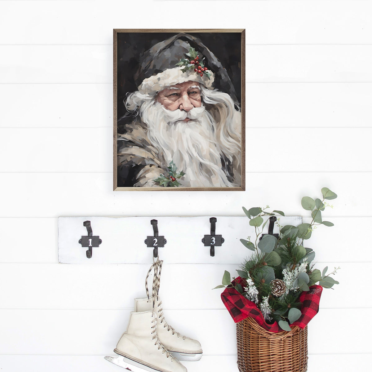 Wise Grayscale Santa Printed and Framed Wall Sign
