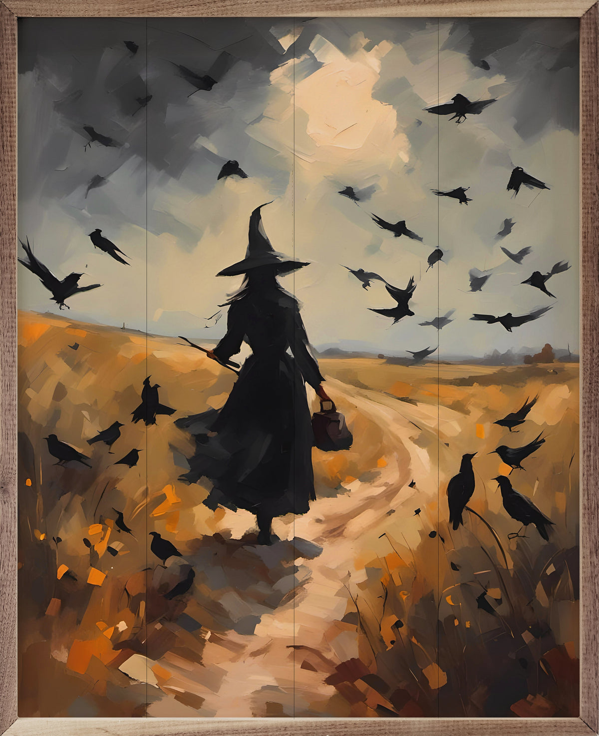 Witch On Path Printed and Framed Wall Sign