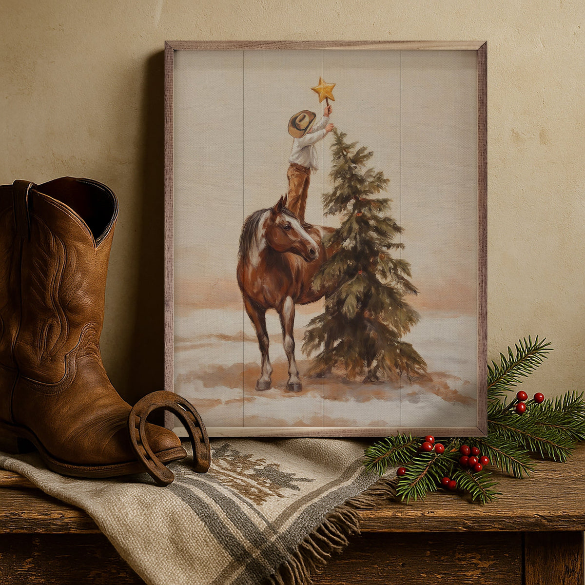Young Cowboys Christmas Printed and Framed Wall Sign
