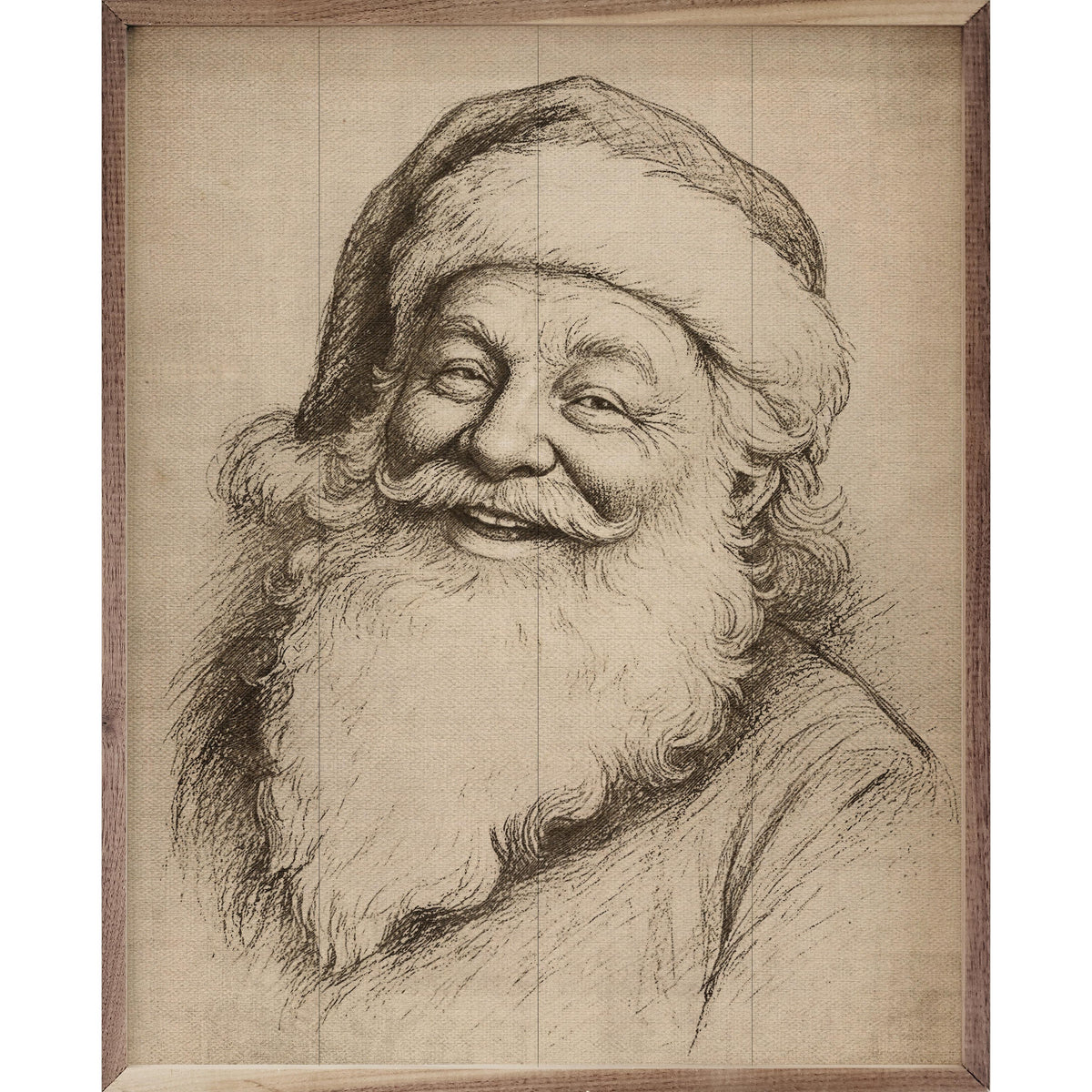 Santa Claus Linocut Printed and Framed Wall Sign