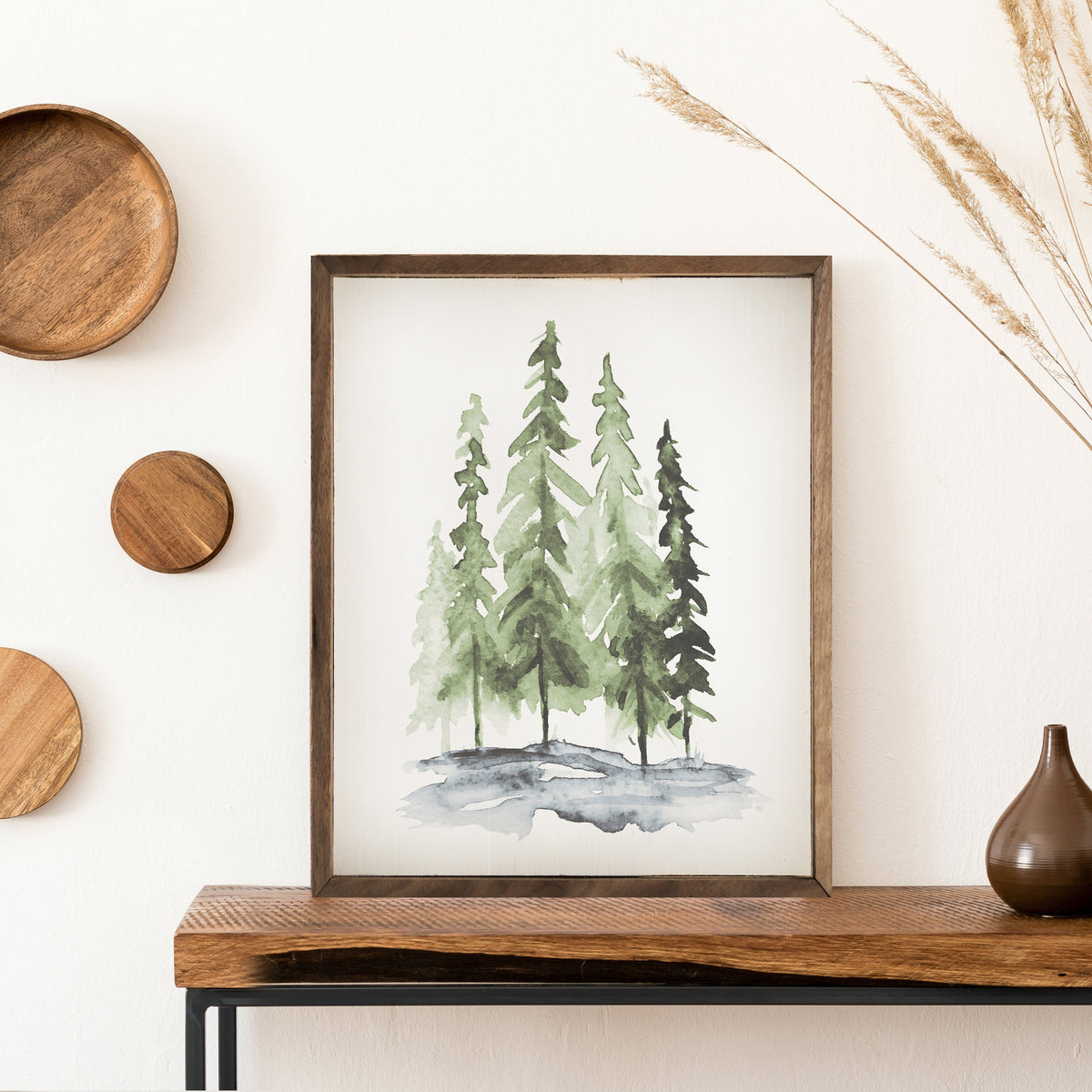 Watercolor Pines Printed and Framed Wall Sign