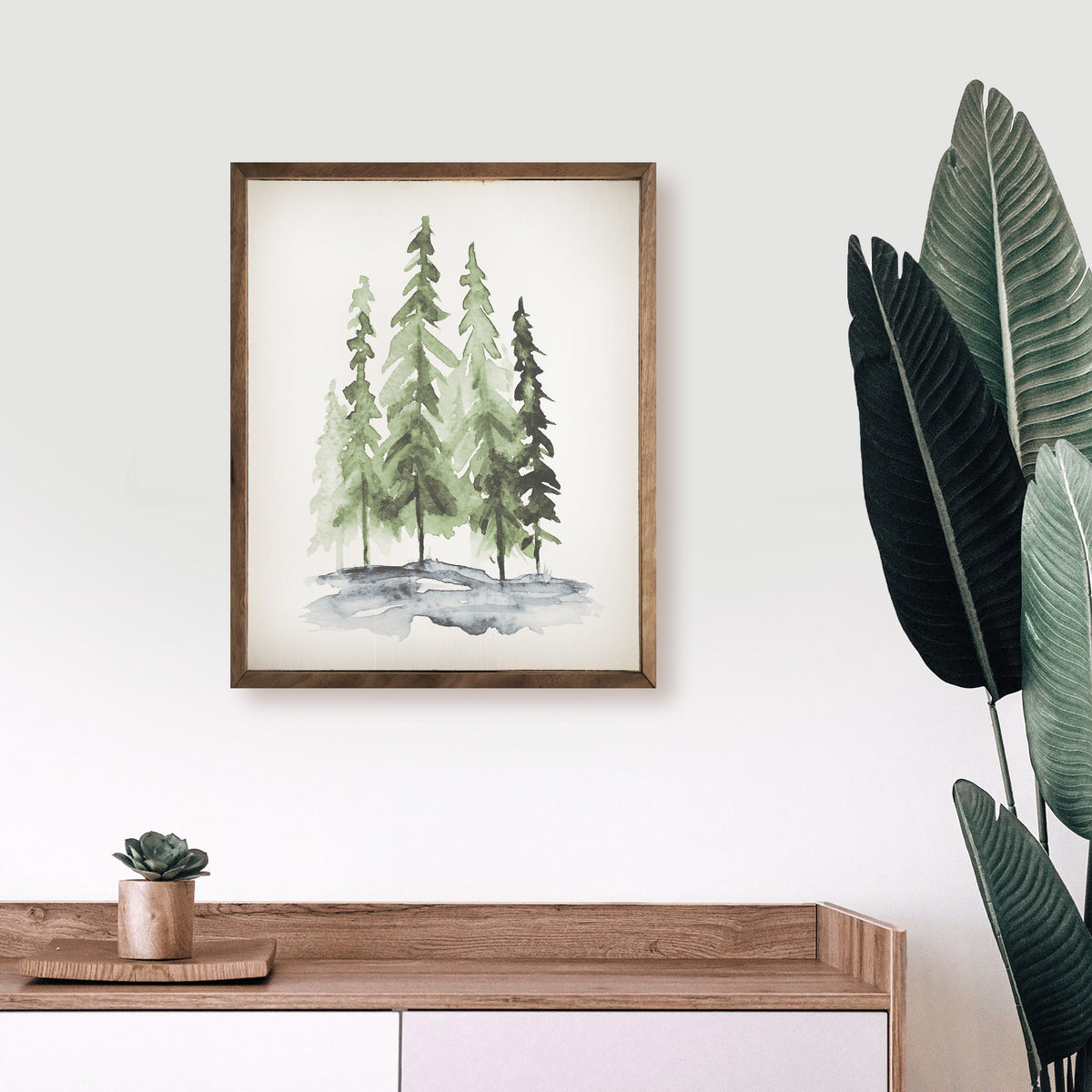Watercolor Pines Printed and Framed Wall Sign
