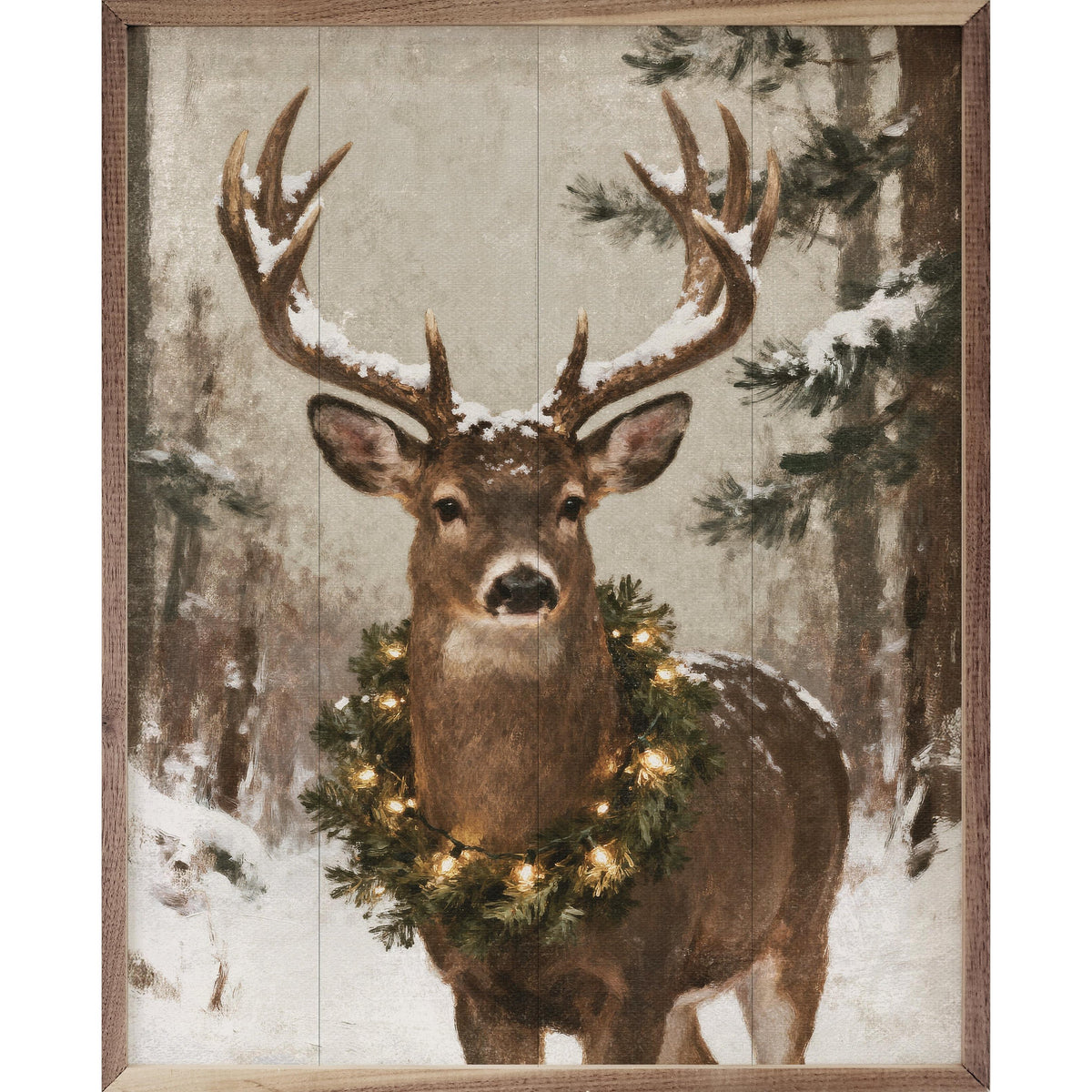 Whitetail Holiday Deer Portrait Printed and Framed Wall Sign