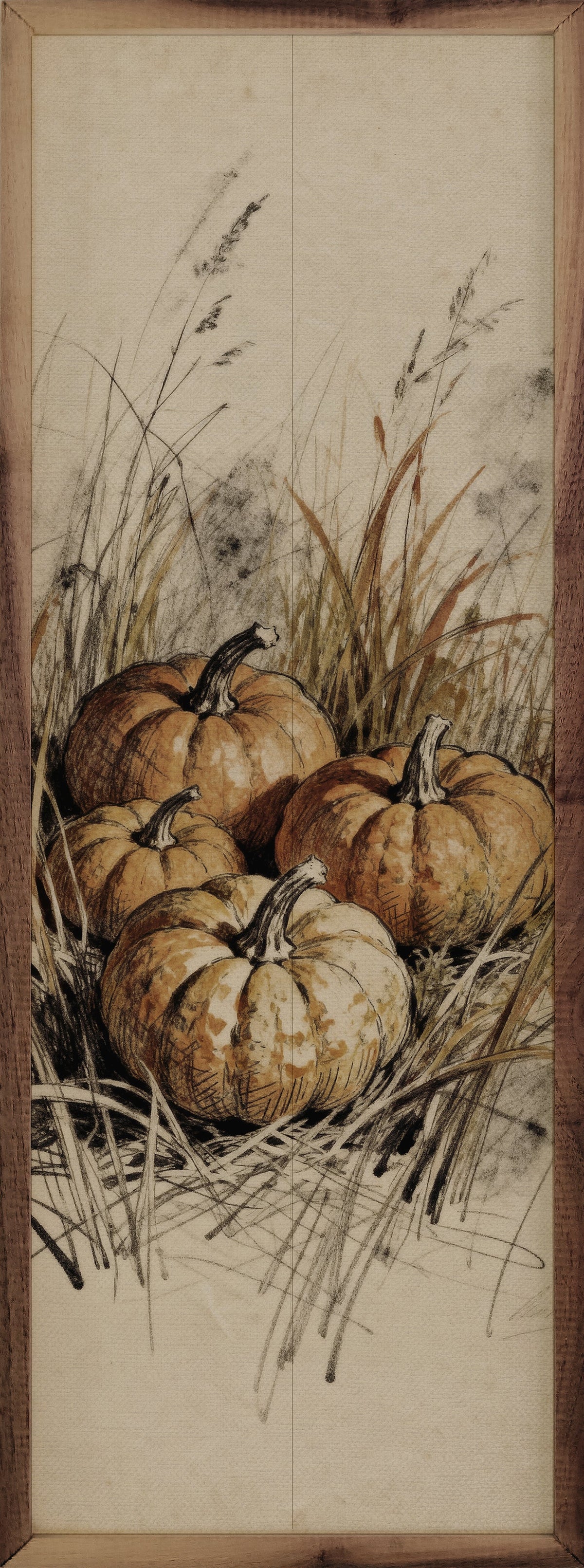 Simple Pumpkins And Grass Printed and Framed Wall Sign