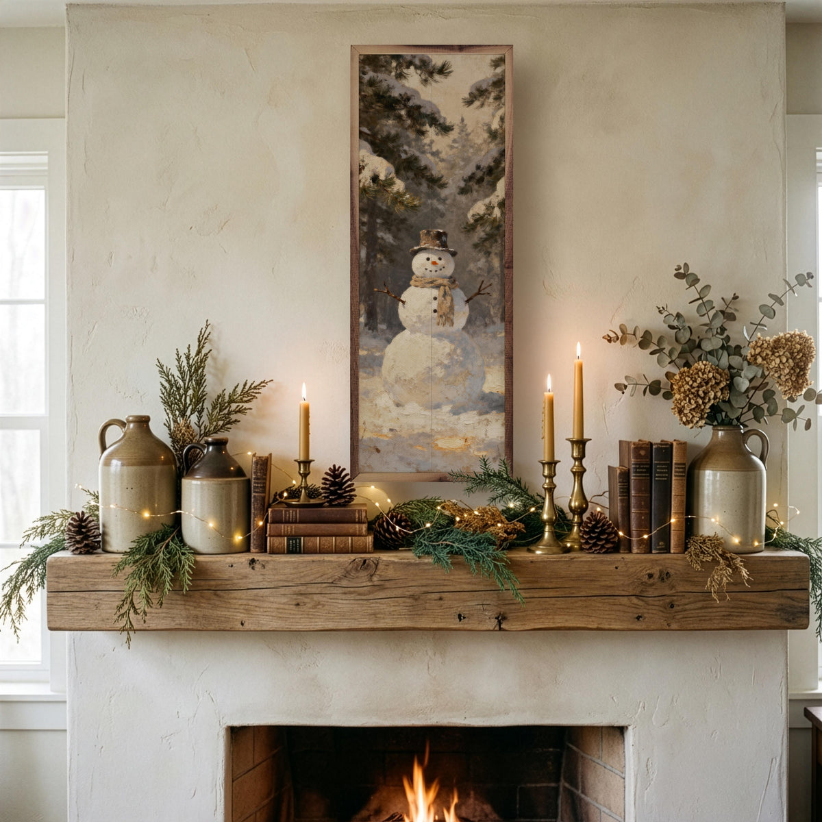 Snowman In The Woods Printed and Framed Wall Sign