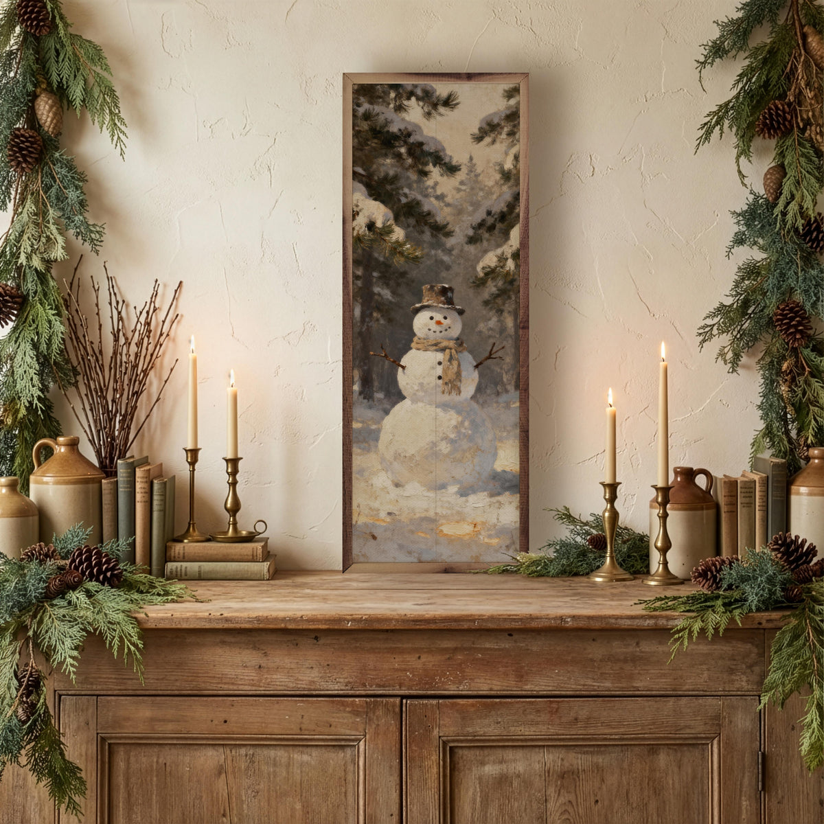 Snowman In The Woods Printed and Framed Wall Sign