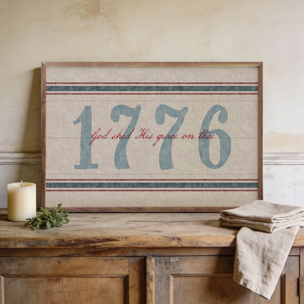 1776 God Shed His Grace Americana Printed and Framed Wall Sign