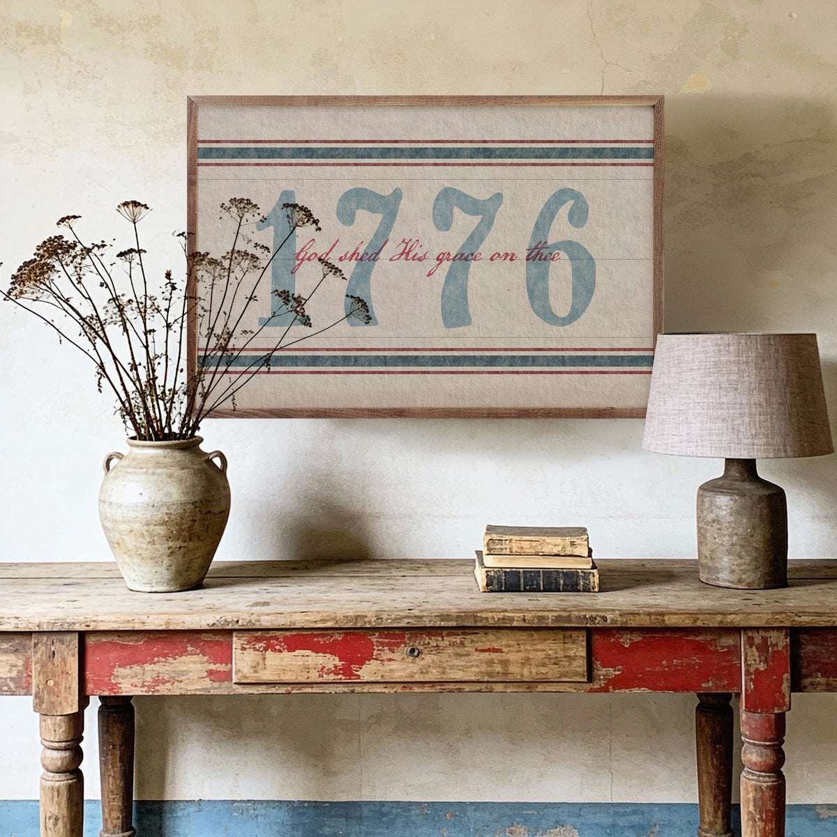 1776 God Shed His Grace Americana Printed and Framed Wall Sign