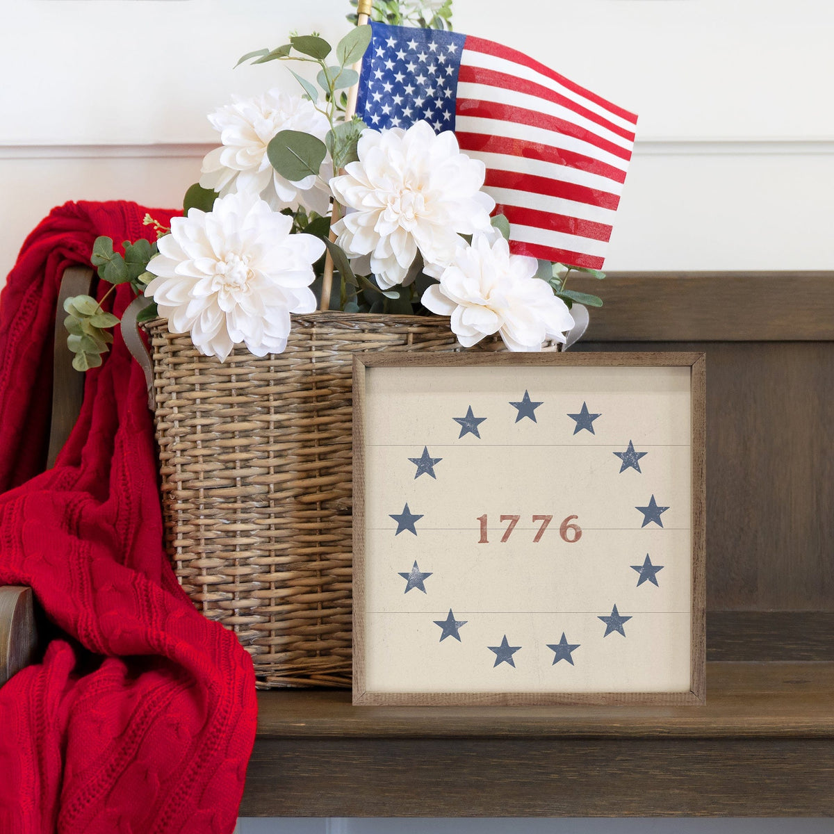 1776 With Stars White Printed and Framed Wall Sign