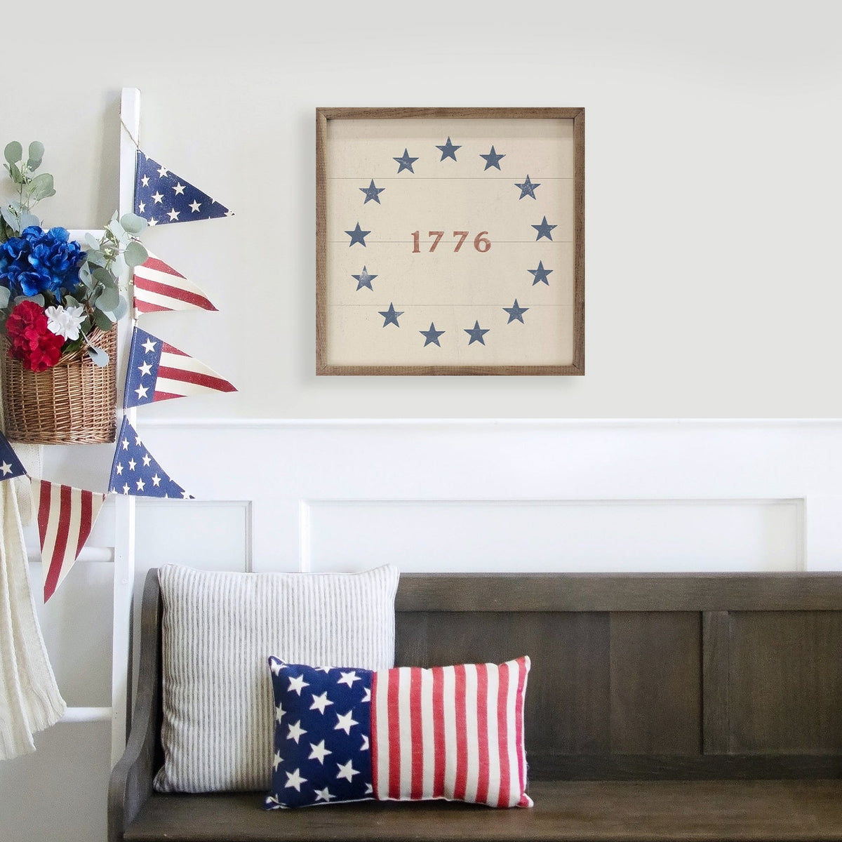 1776 With Stars White Printed and Framed Wall Sign