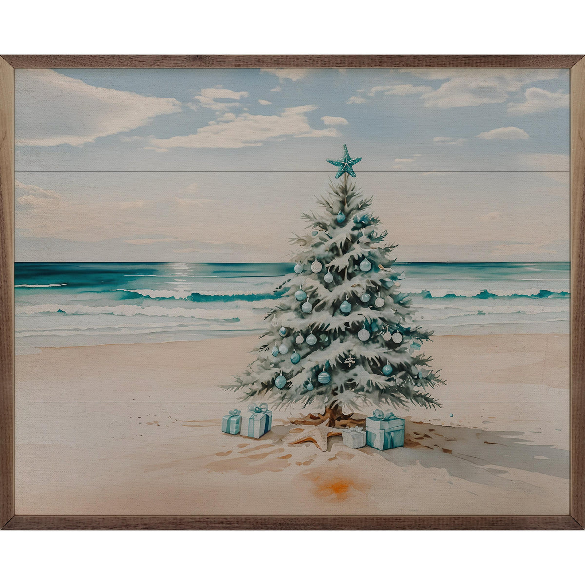 Beach Holiday Tree Printed and Framed Wall Sign