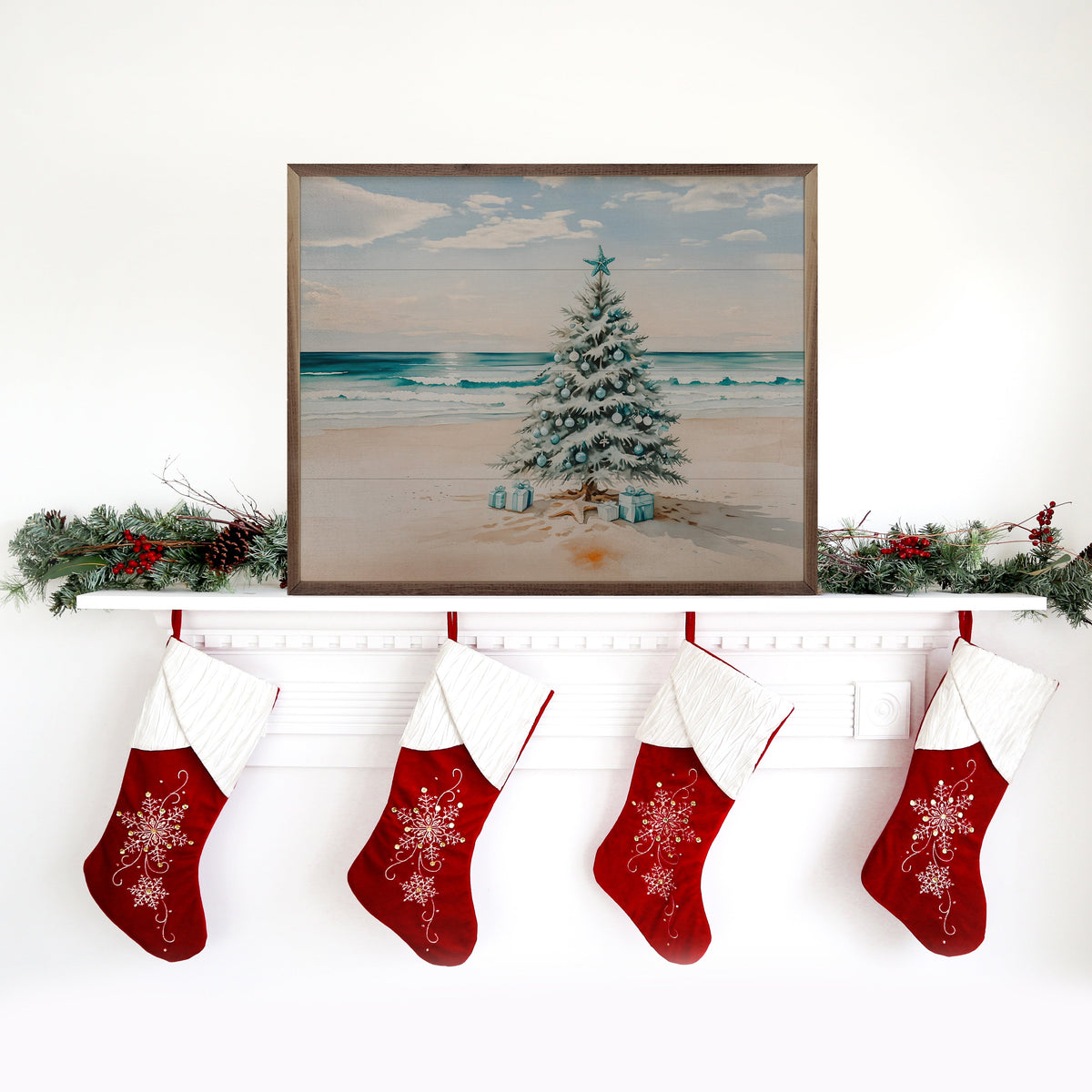 Beach Holiday Tree Printed and Framed Wall Sign