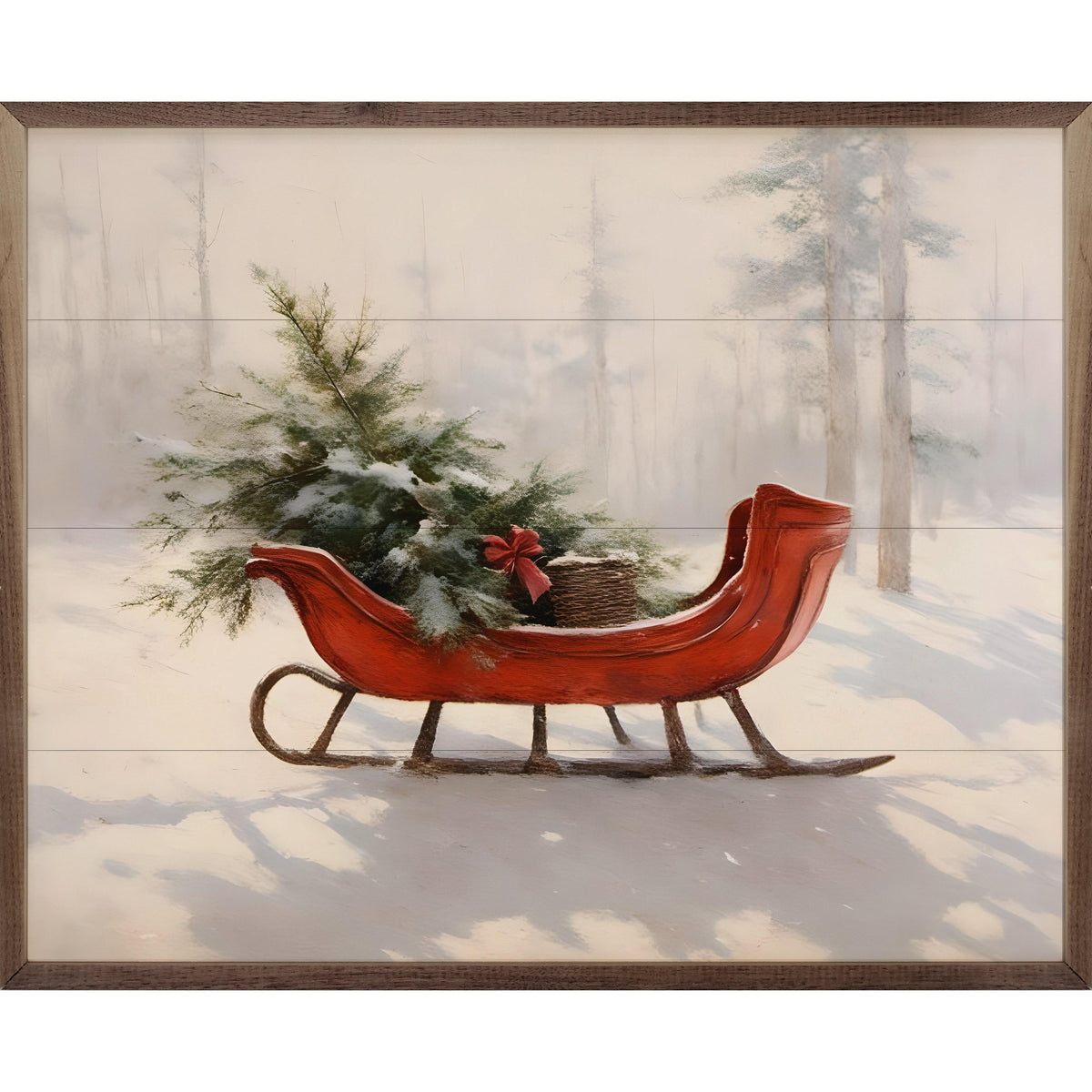Beautiful Red Sleigh Printed and Framed Wall Sign