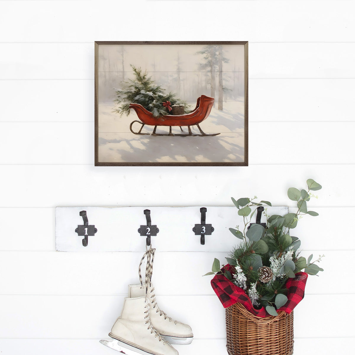 Beautiful Red Sleigh Printed and Framed Wall Sign