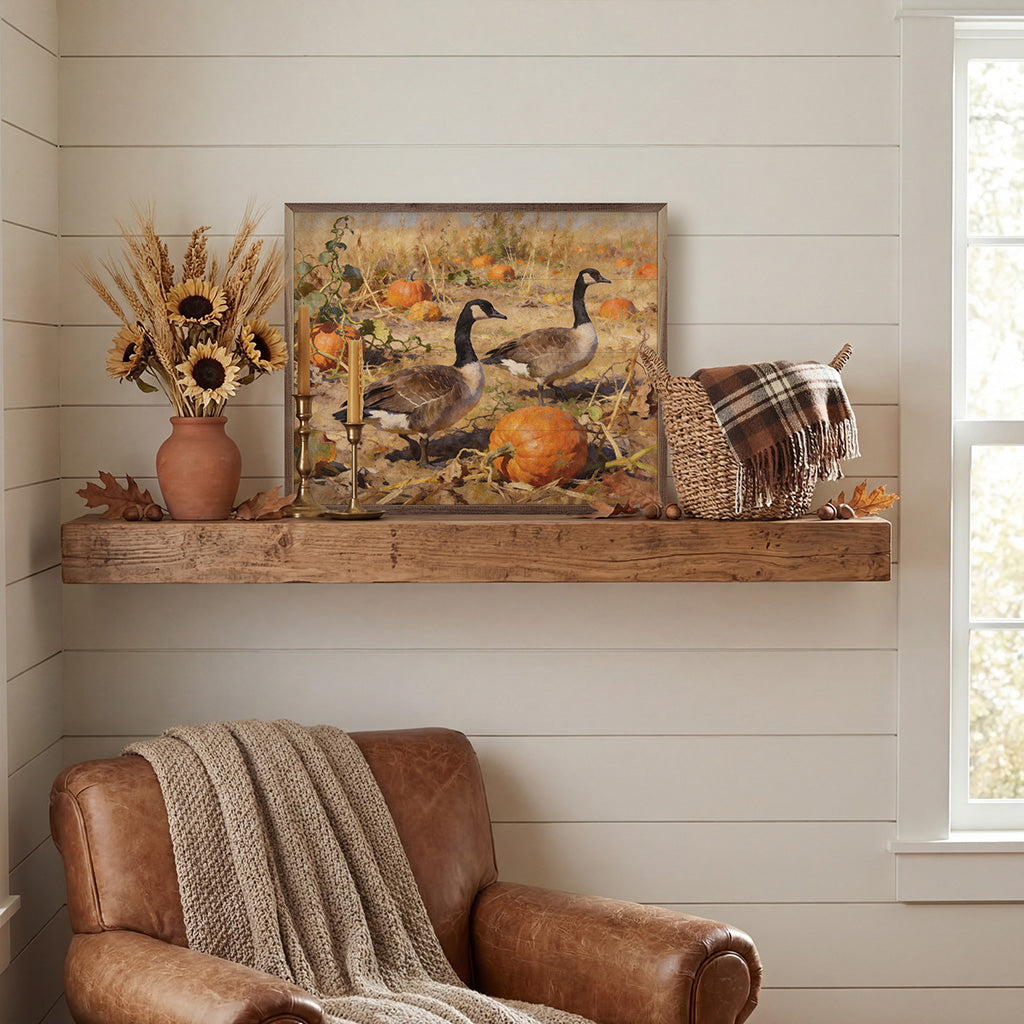 Canadian Geese In Autumn Field Printed and Framed Wall Sign