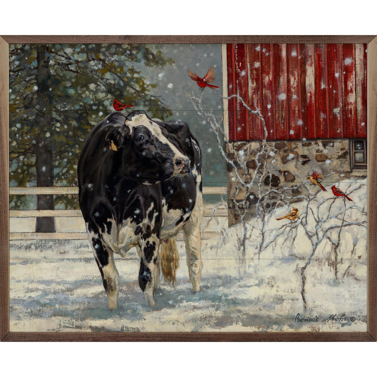 Cardinal Visitors By Bonnie Mohr Printed and Framed Wall Sign