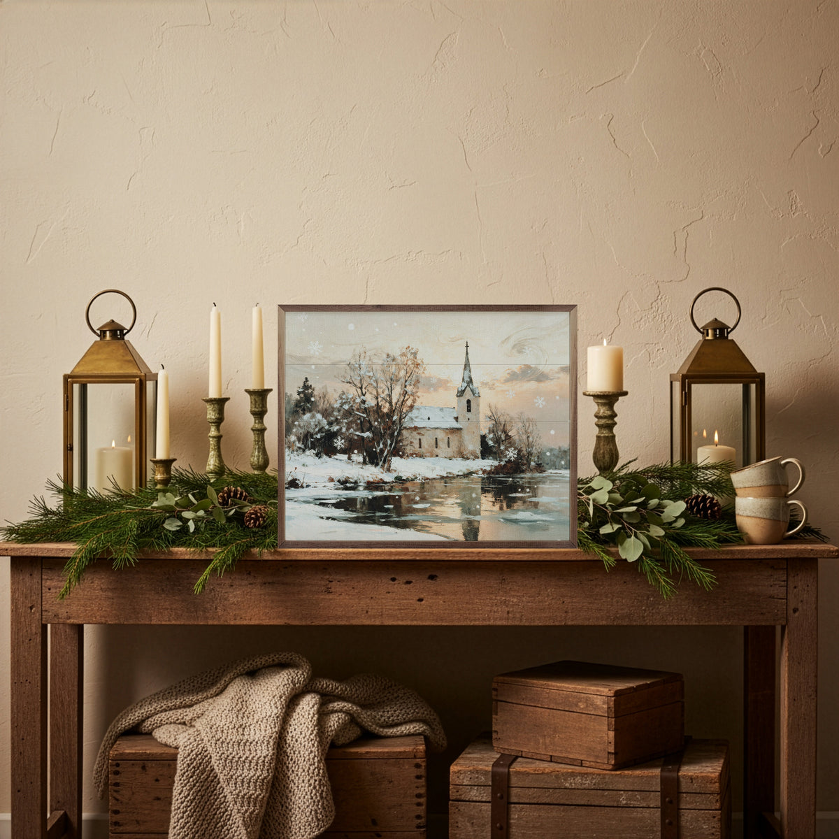 Church In The Snow Printed and Framed Wall Sign