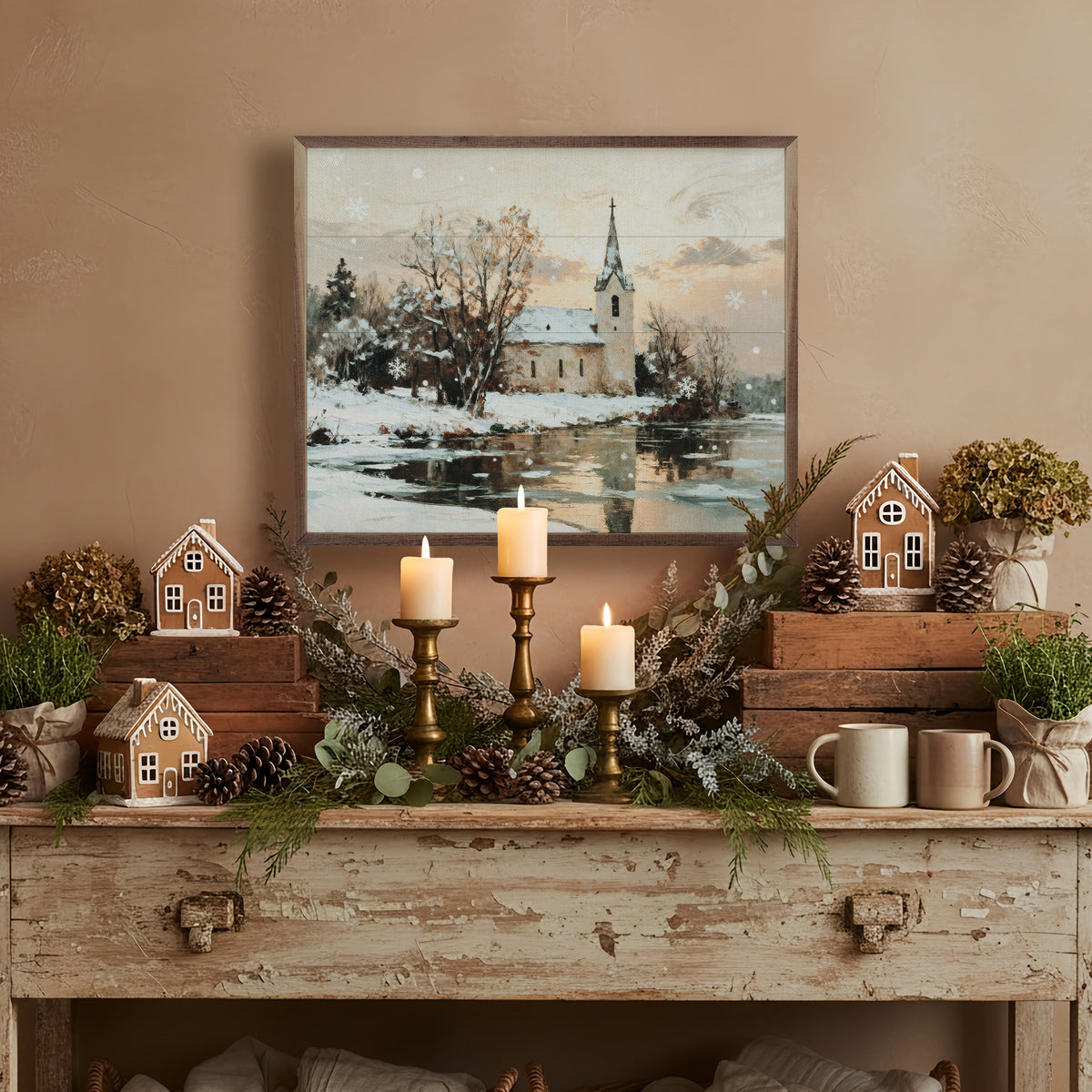 Church In The Snow Printed and Framed Wall Sign