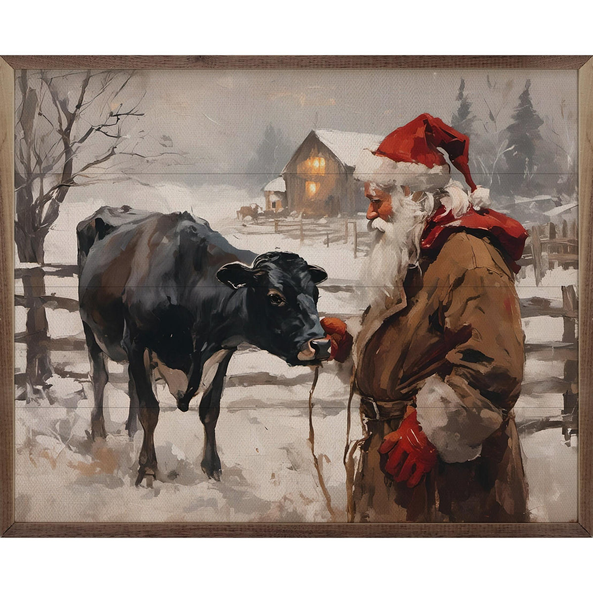 Cow And Santa Printed and Framed Wall Sign